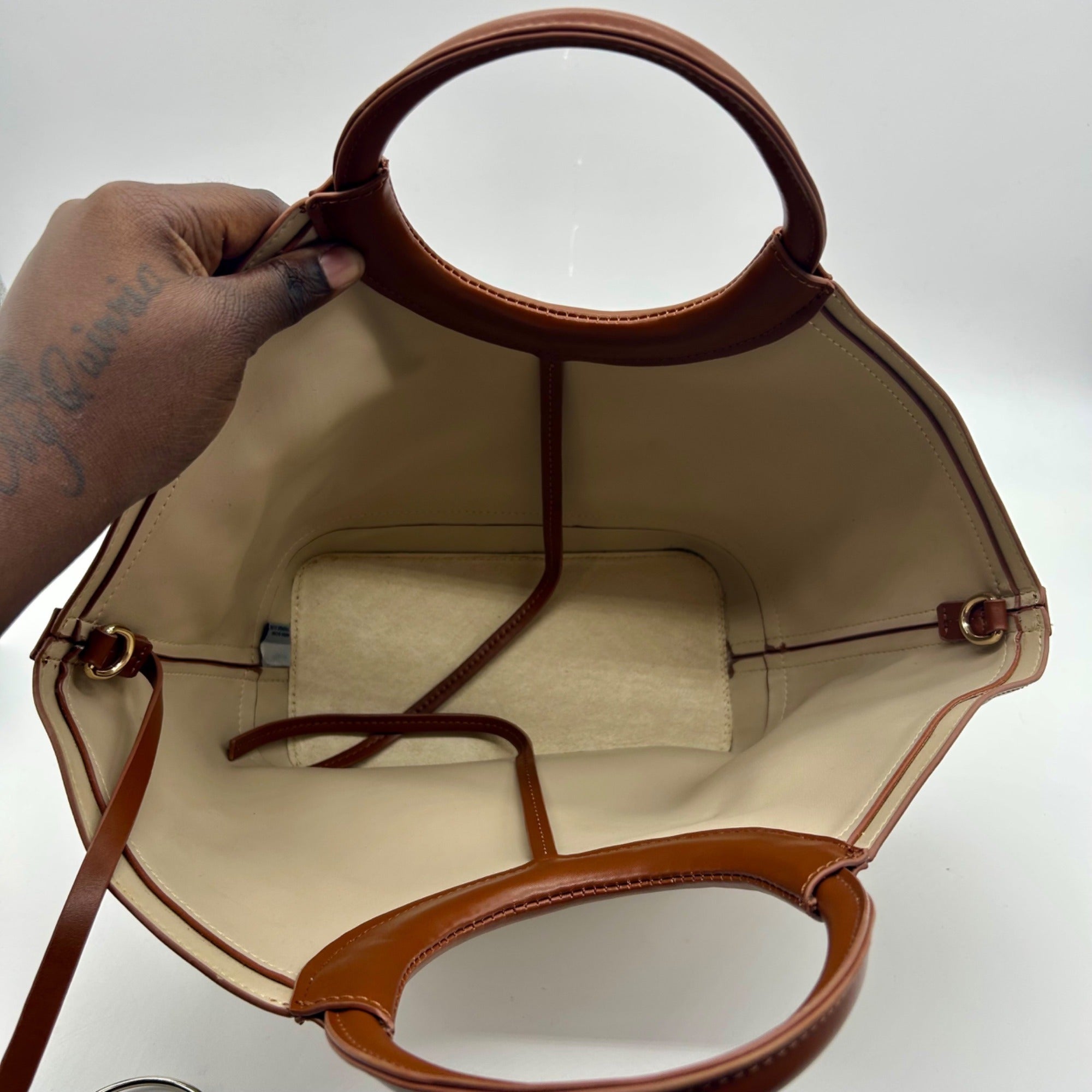 MMs Brands Beige and Brown Canvas Tote Bag
