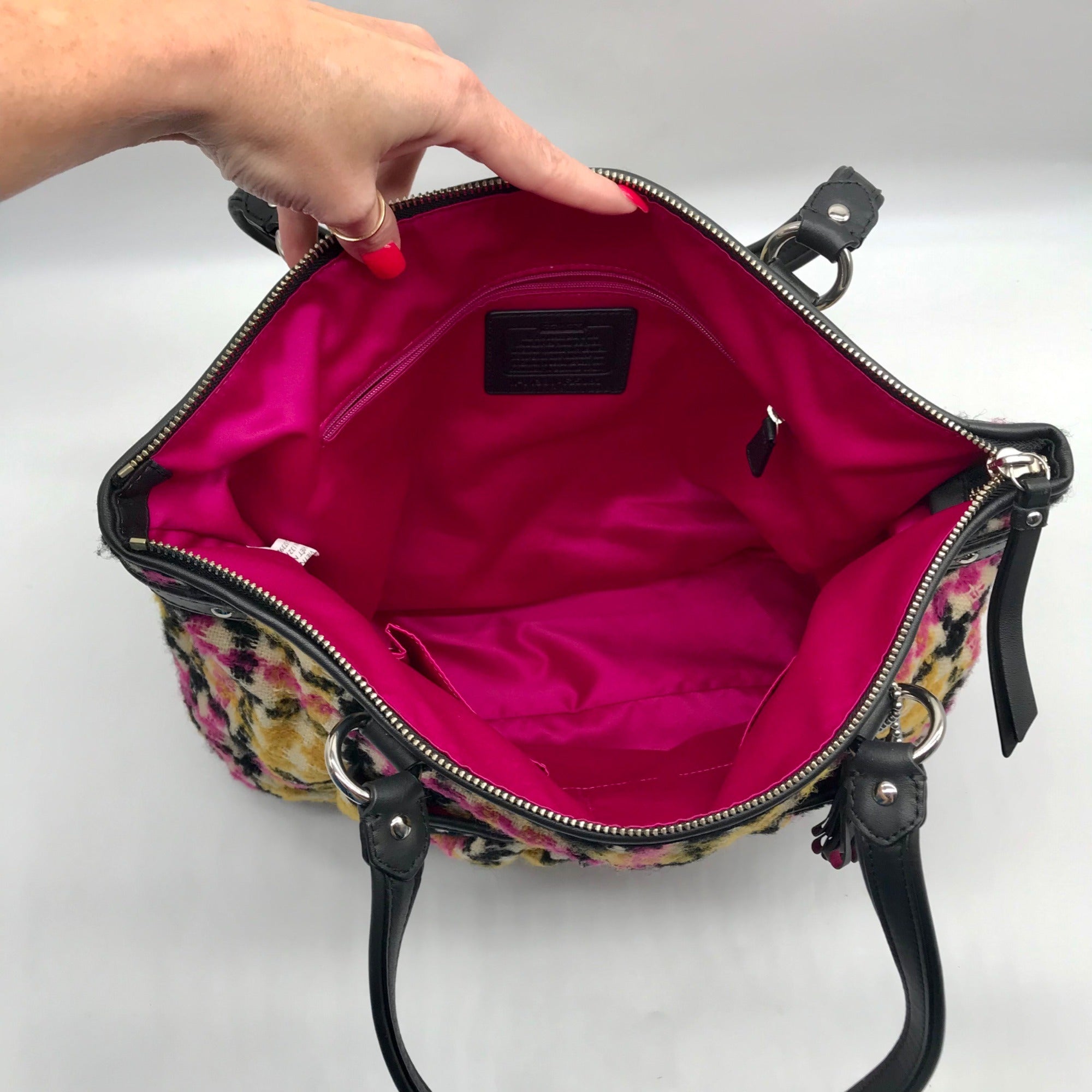 Coach Beige Daisy Wool Tweed Plaid Emma Tote Bag  F25083