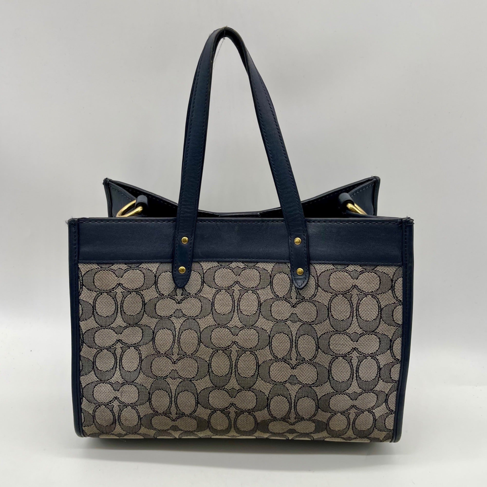 Coach Blue Leather And Canvas Print Reversible Shoulder Bag