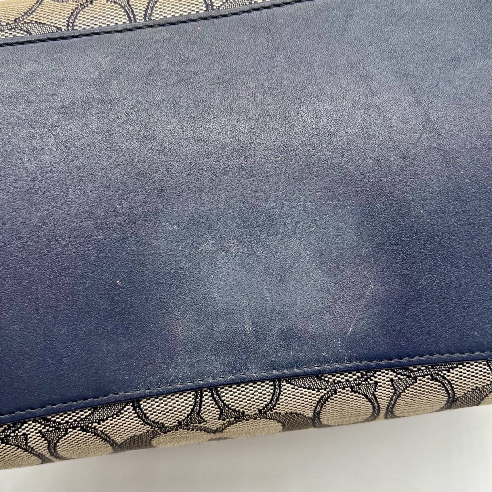 Coach Blue Leather And Canvas Print Reversible Shoulder Bag