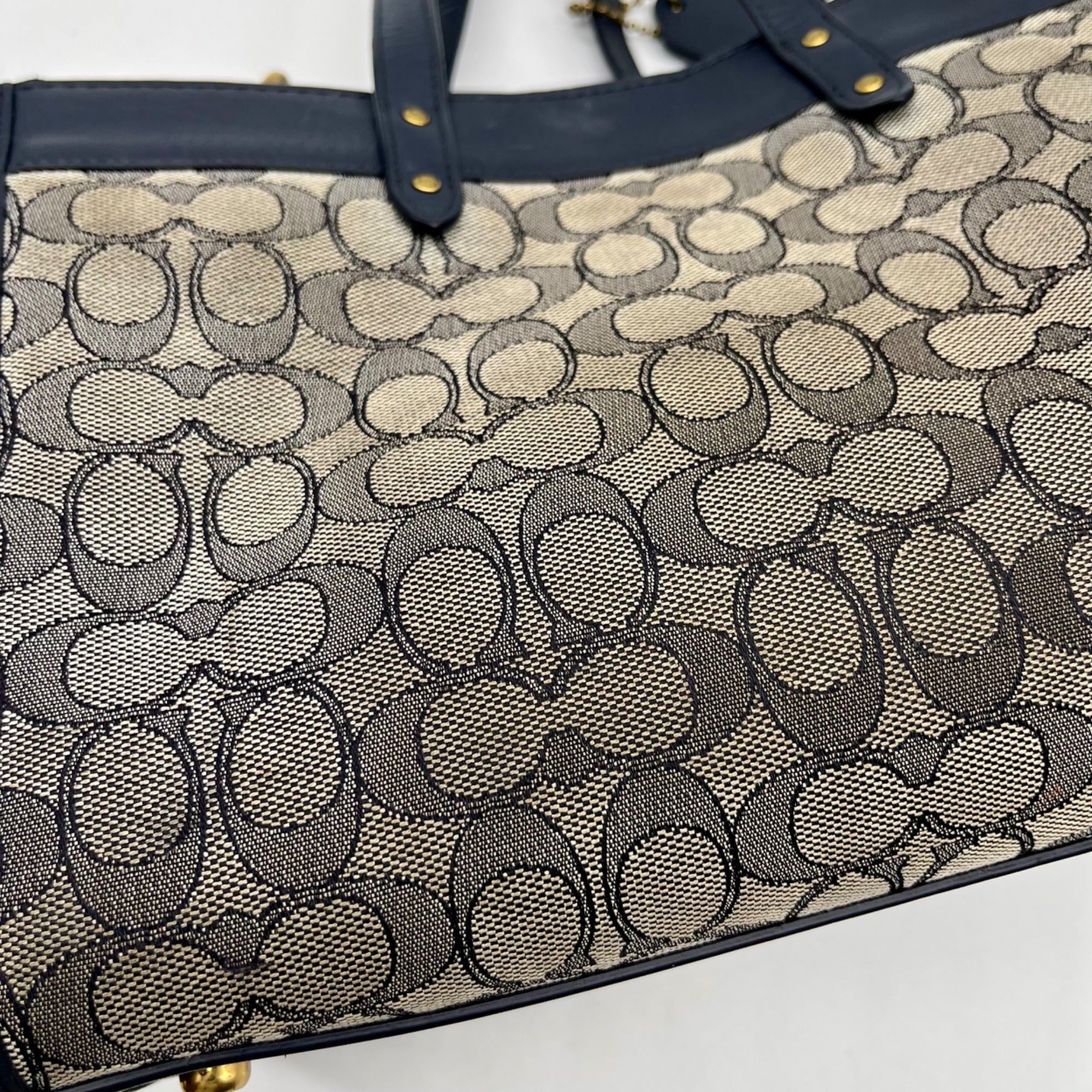 Coach Blue Leather And Canvas Print Reversible Shoulder Bag