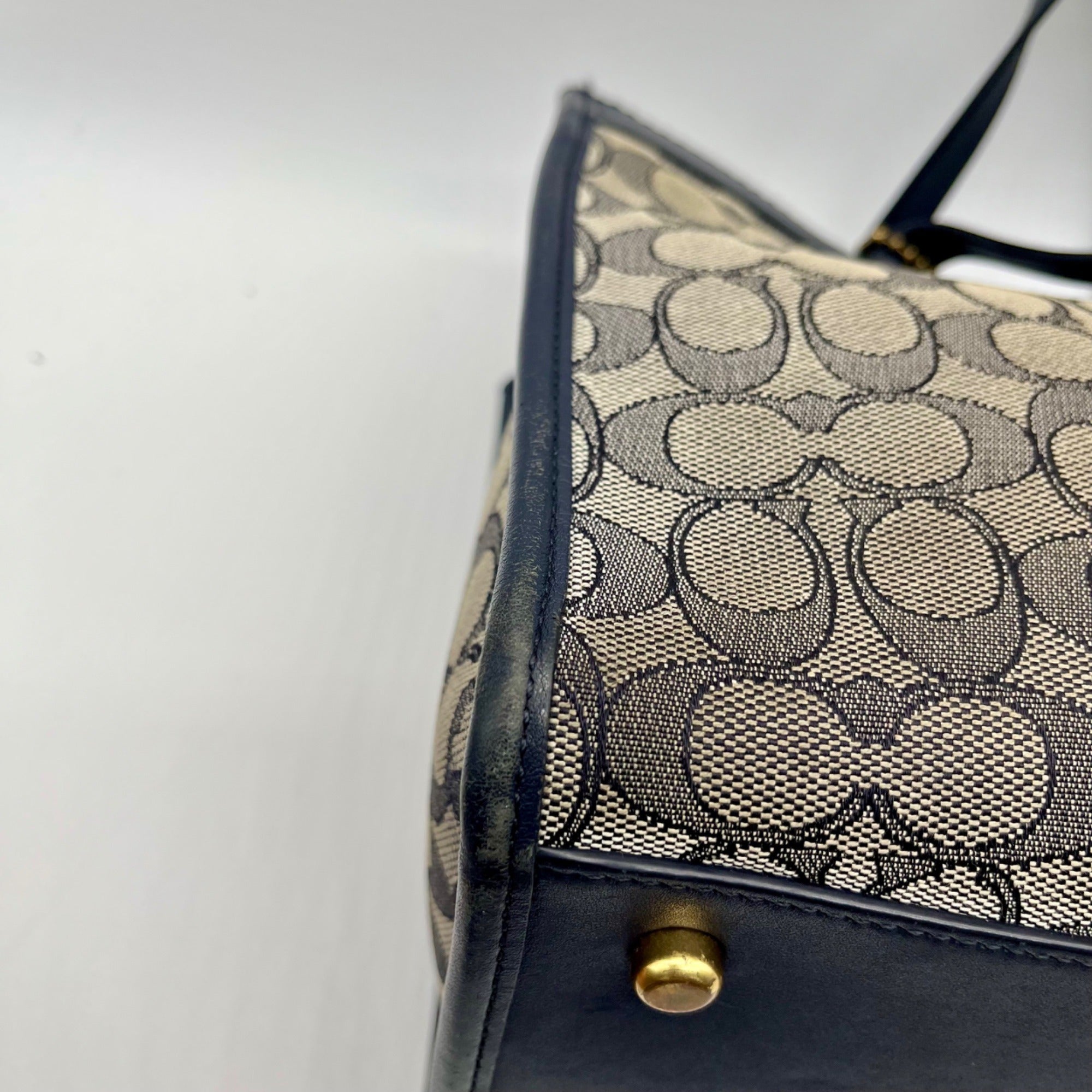 Coach Blue Leather And Canvas Print Reversible Shoulder Bag