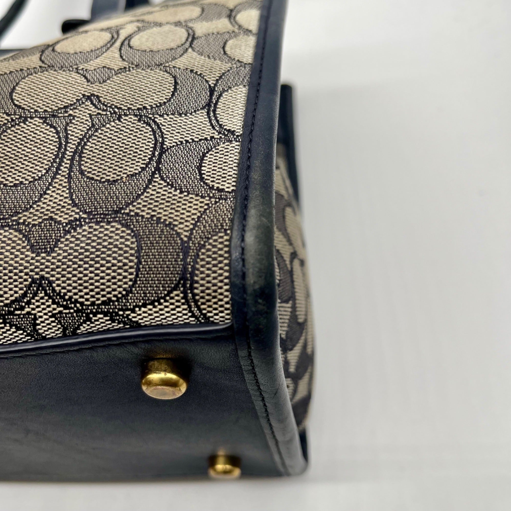 Coach Blue Leather And Canvas Print Reversible Shoulder Bag