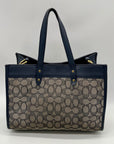 Coach Blue Leather And Canvas Print Reversible Shoulder Bag