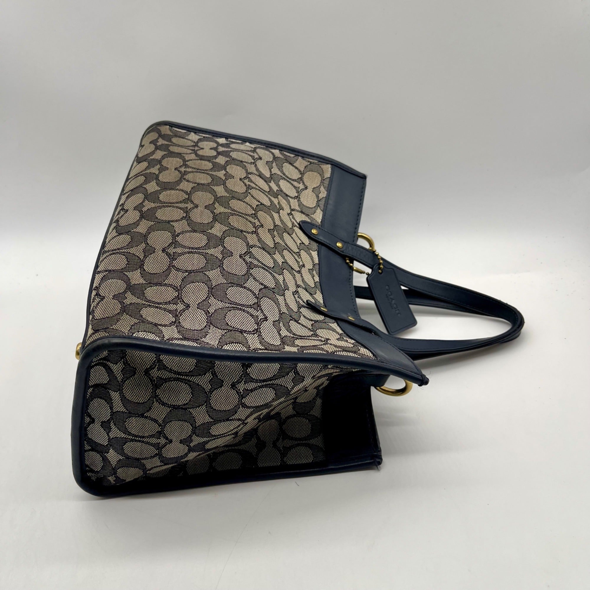 Coach Blue Leather And Canvas Print Reversible Shoulder Bag