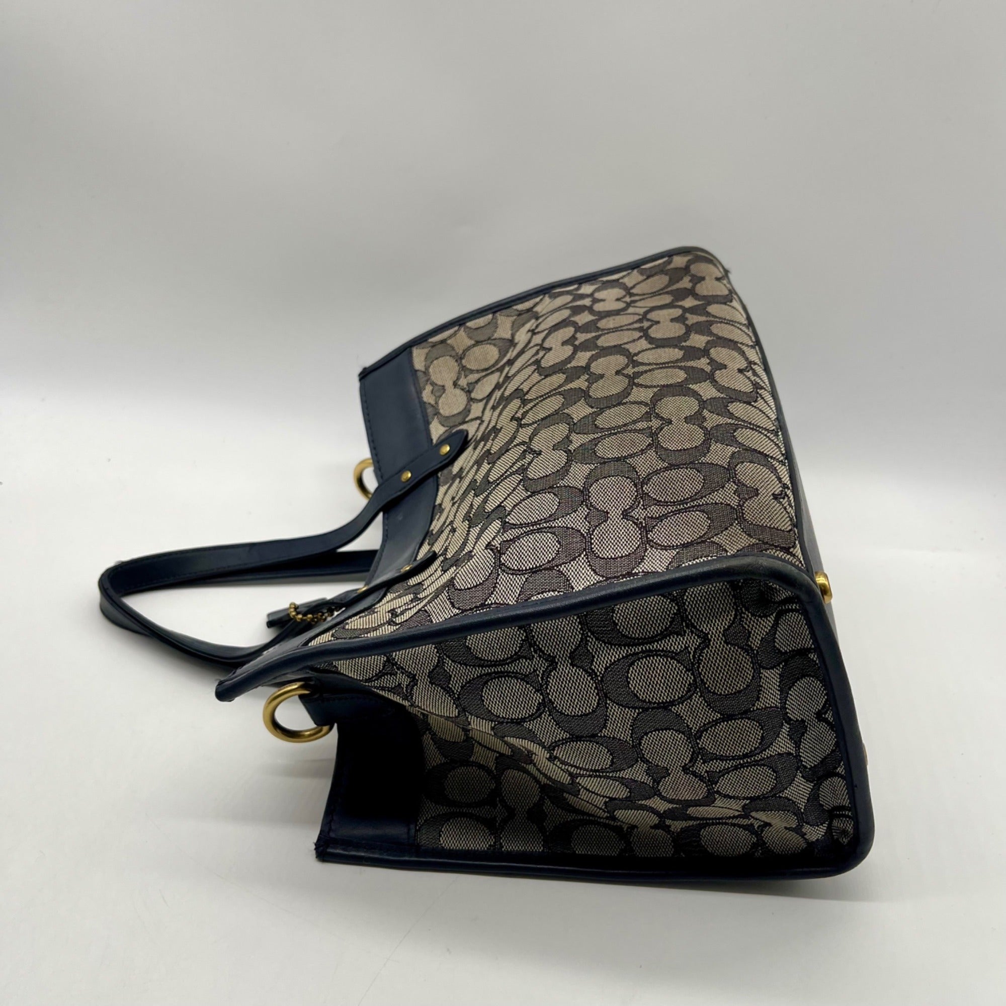 Coach Blue Leather And Canvas Print Reversible Shoulder Bag