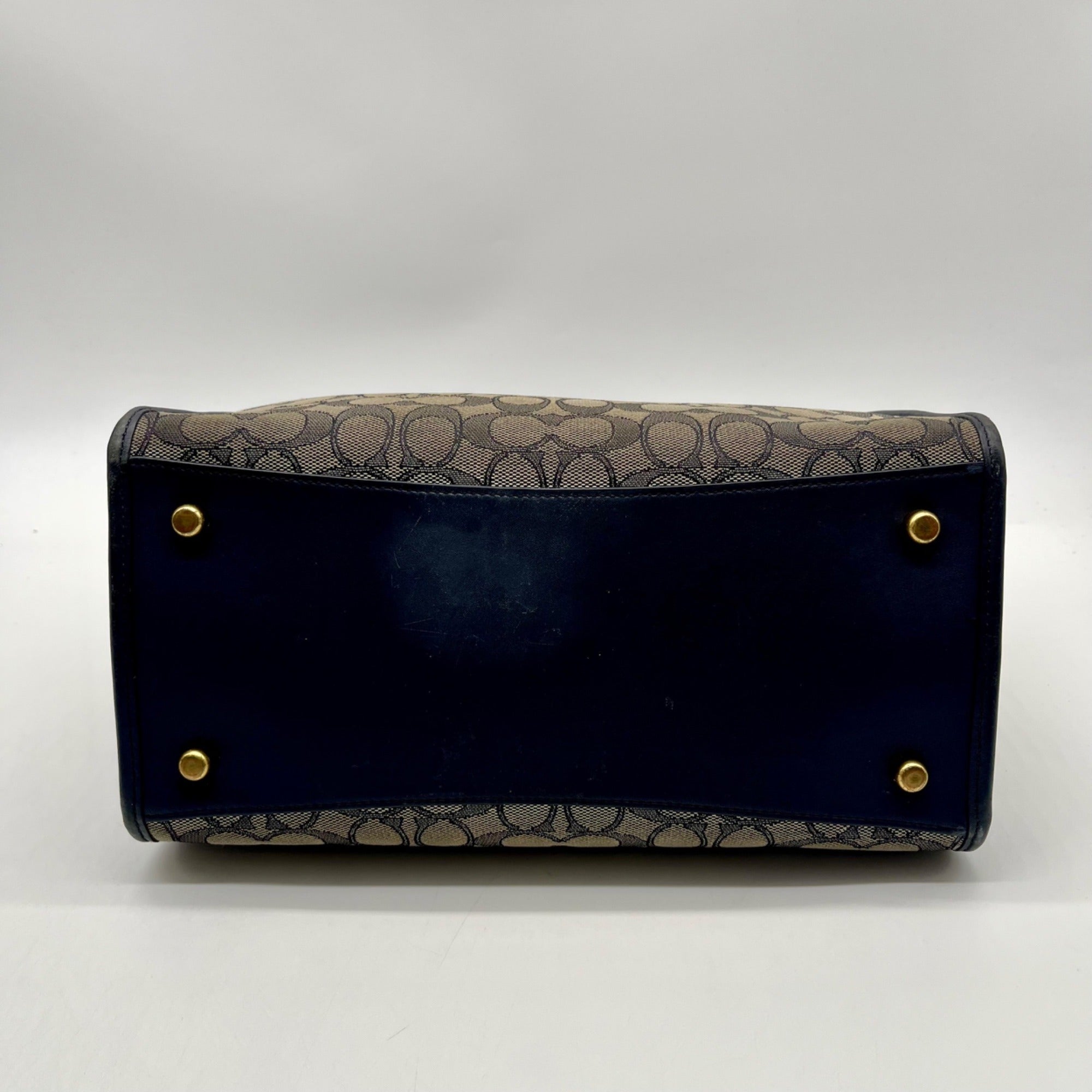 Coach Blue Leather And Canvas Print Reversible Shoulder Bag