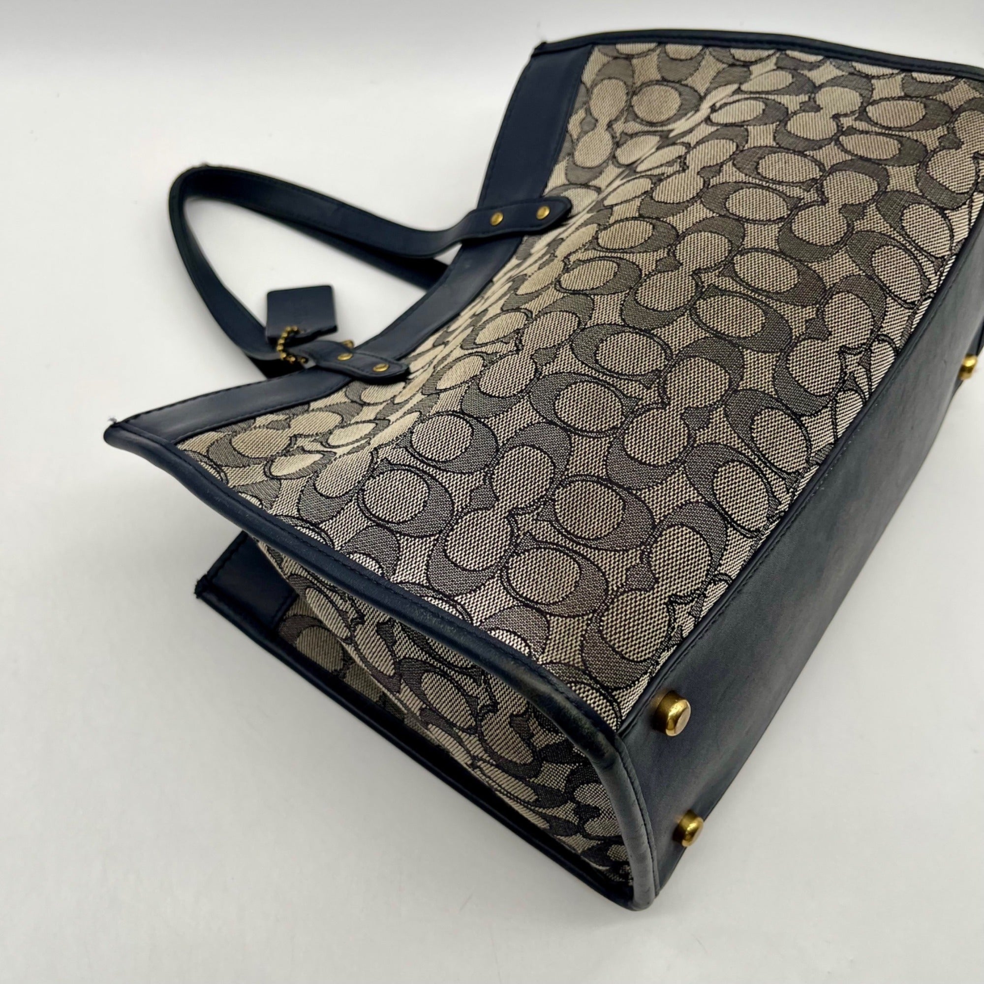 Coach Blue Leather And Canvas Print Reversible Shoulder Bag