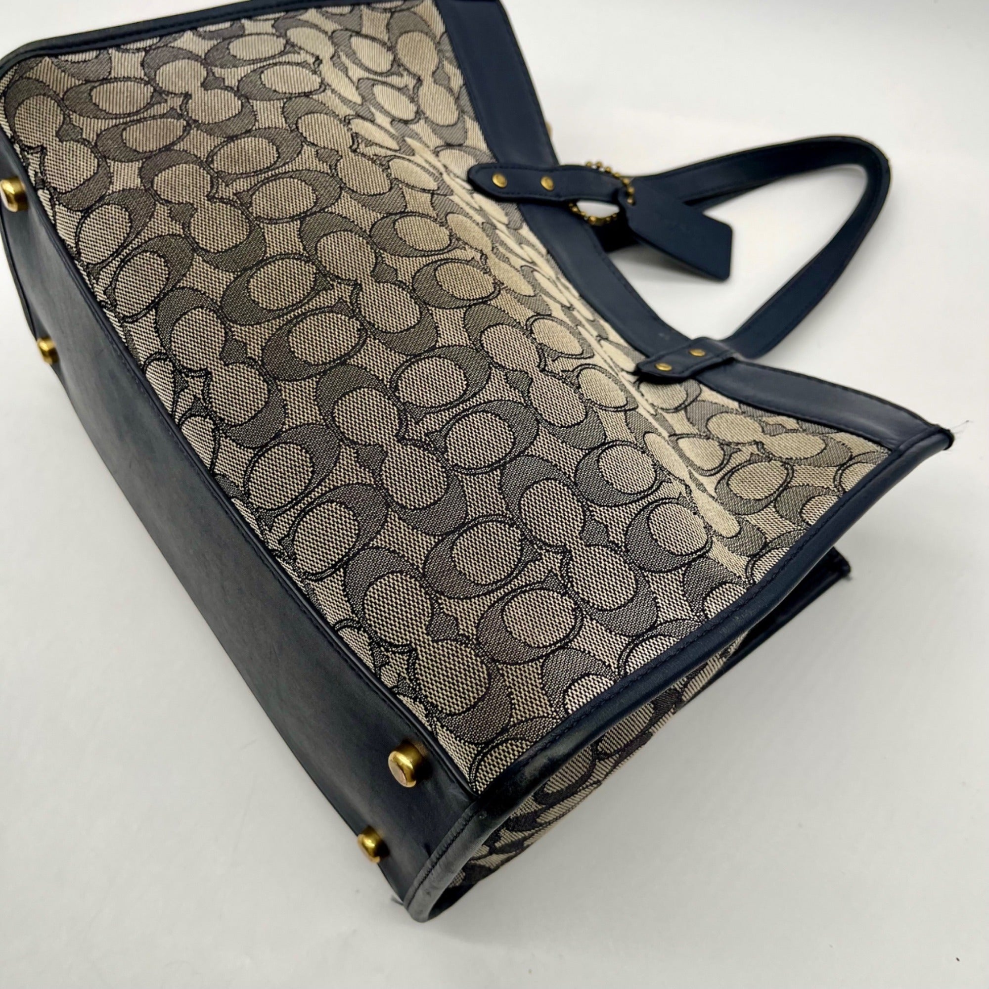 Coach Blue Leather And Canvas Print Reversible Shoulder Bag