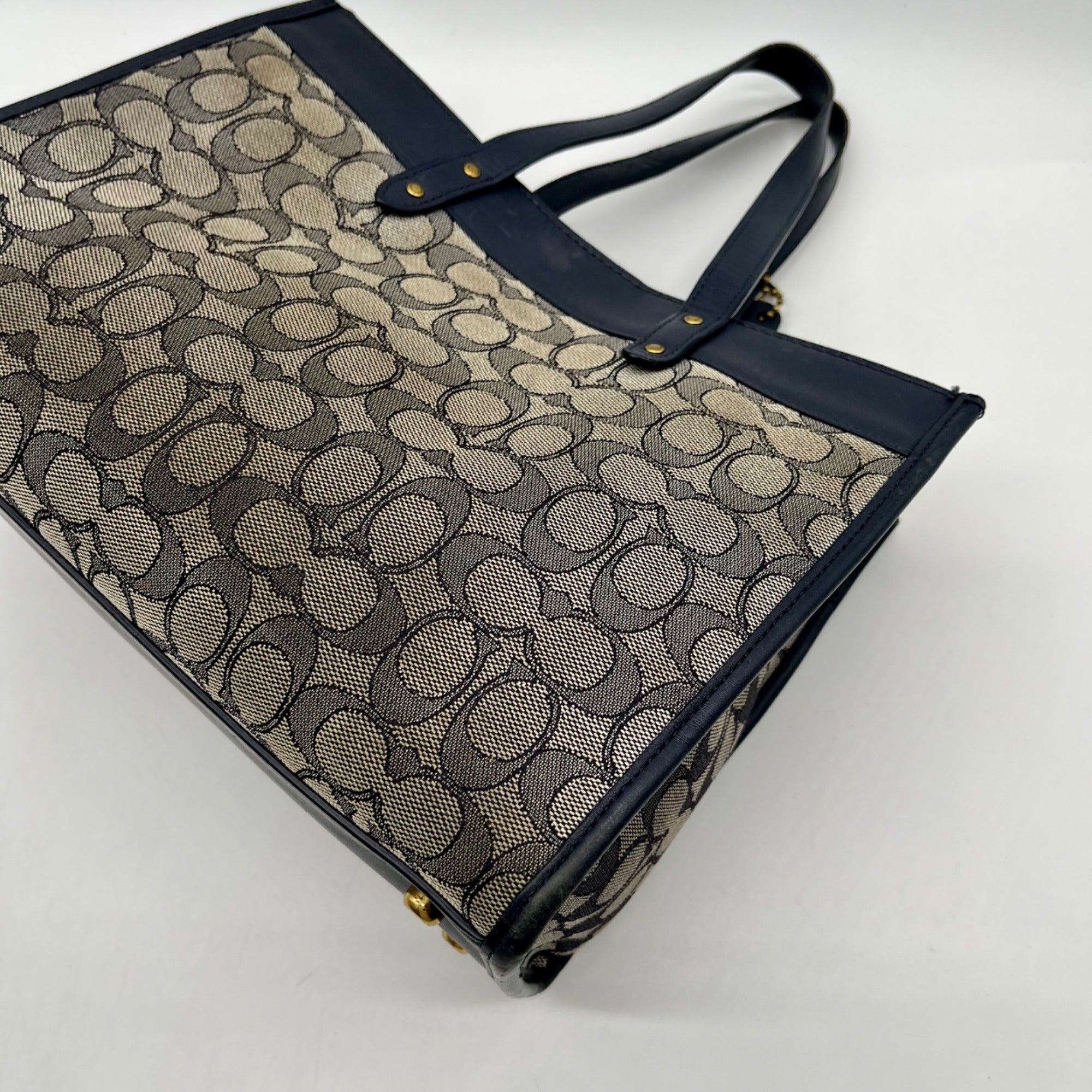 Coach Blue Leather And Canvas Print Reversible Shoulder Bag