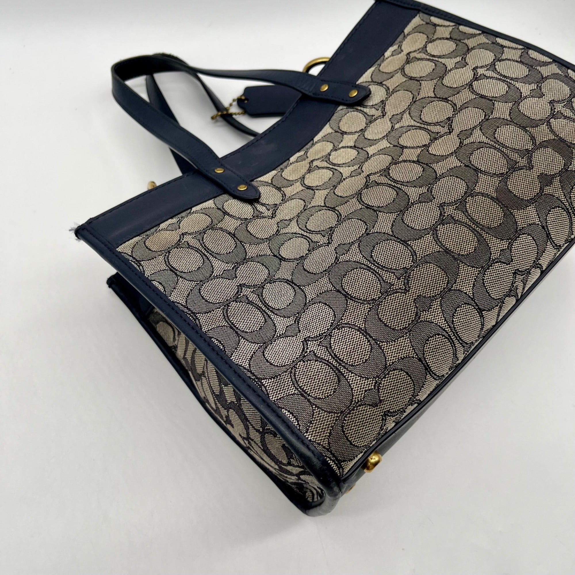 Coach Blue Leather And Canvas Print Reversible Shoulder Bag