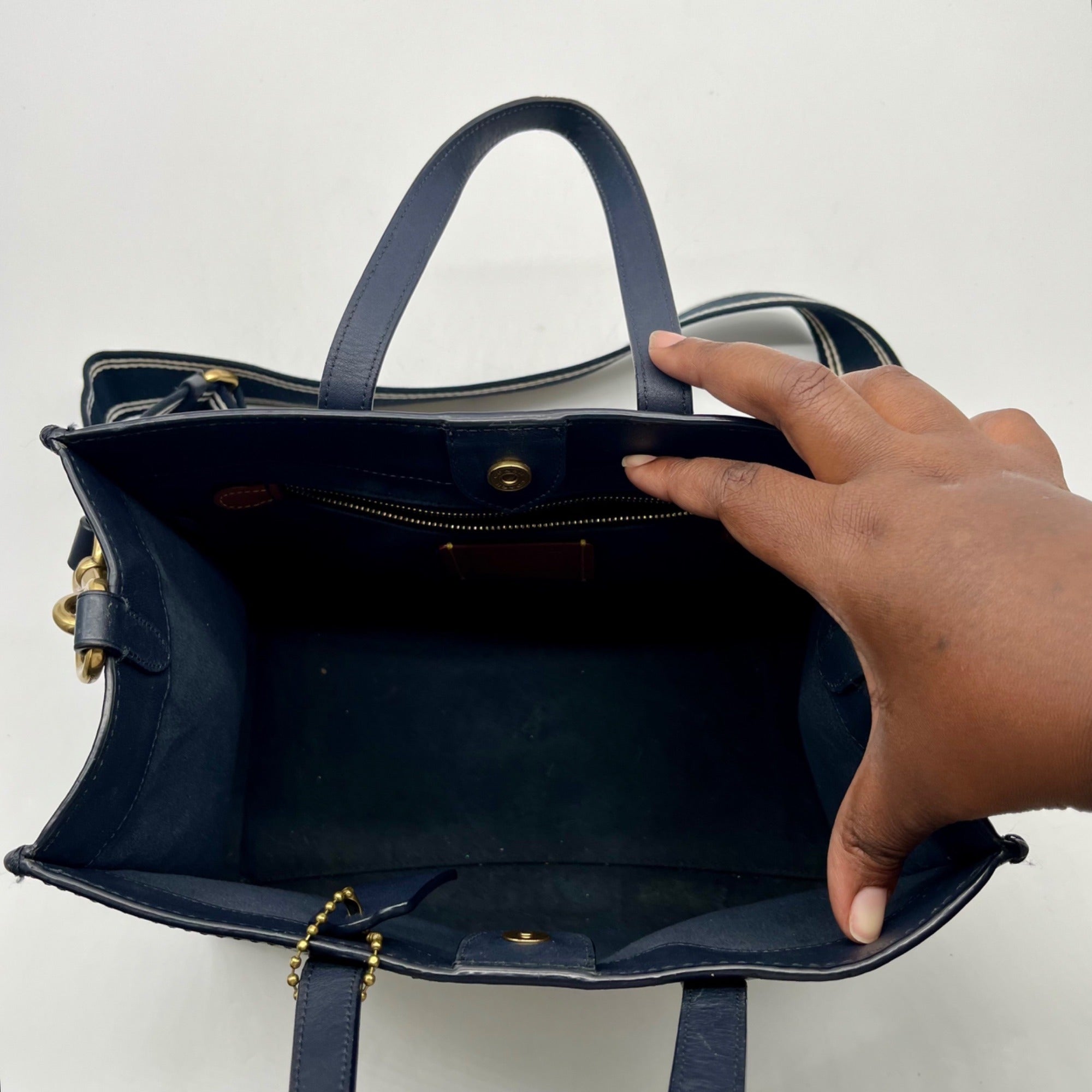 Coach Blue Leather And Canvas Print Reversible Shoulder Bag