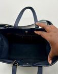 Coach Blue Leather And Canvas Print Reversible Shoulder Bag