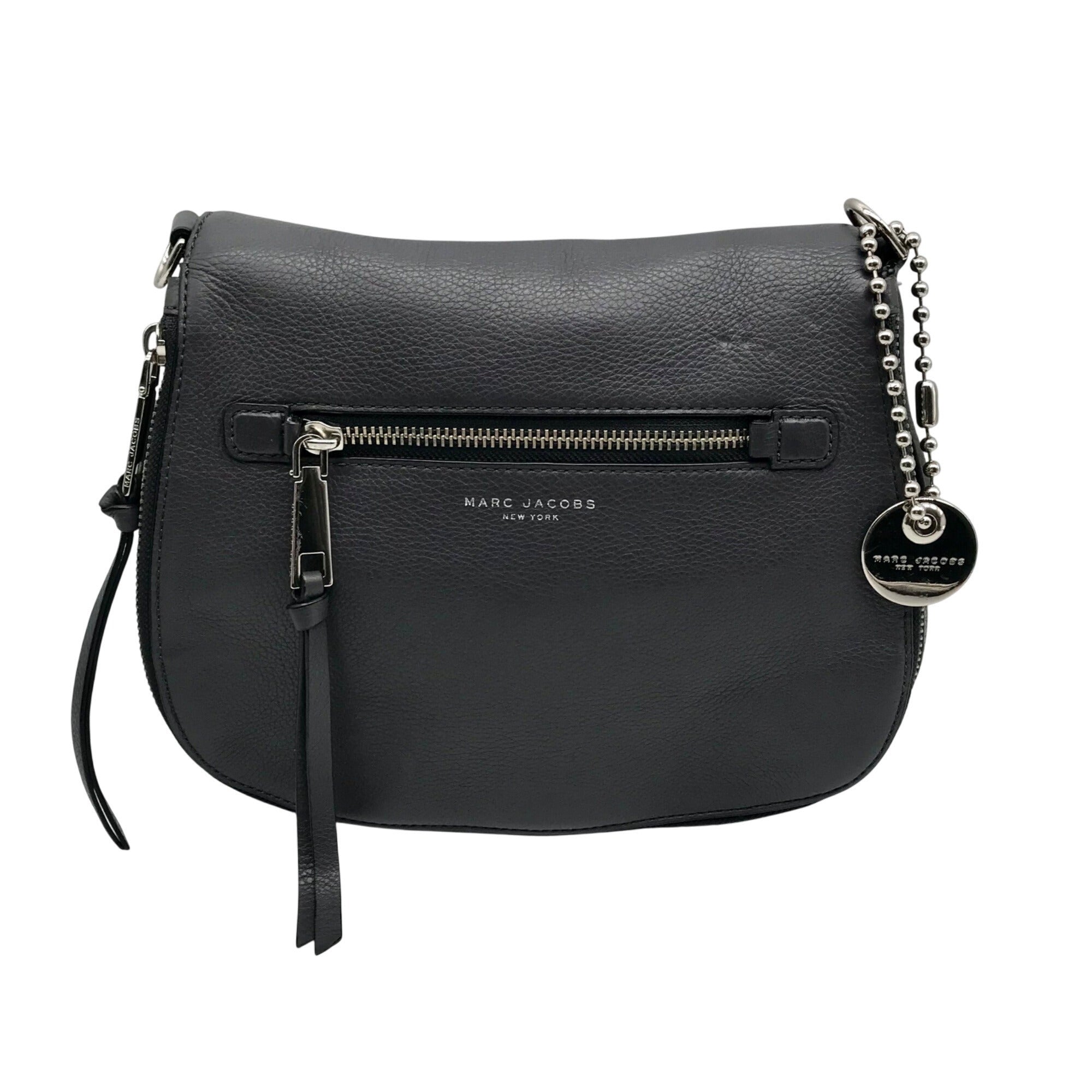 Marc Jacobs Stone Gray Pebbled Leather Recruit Nomad Saddle Bag 