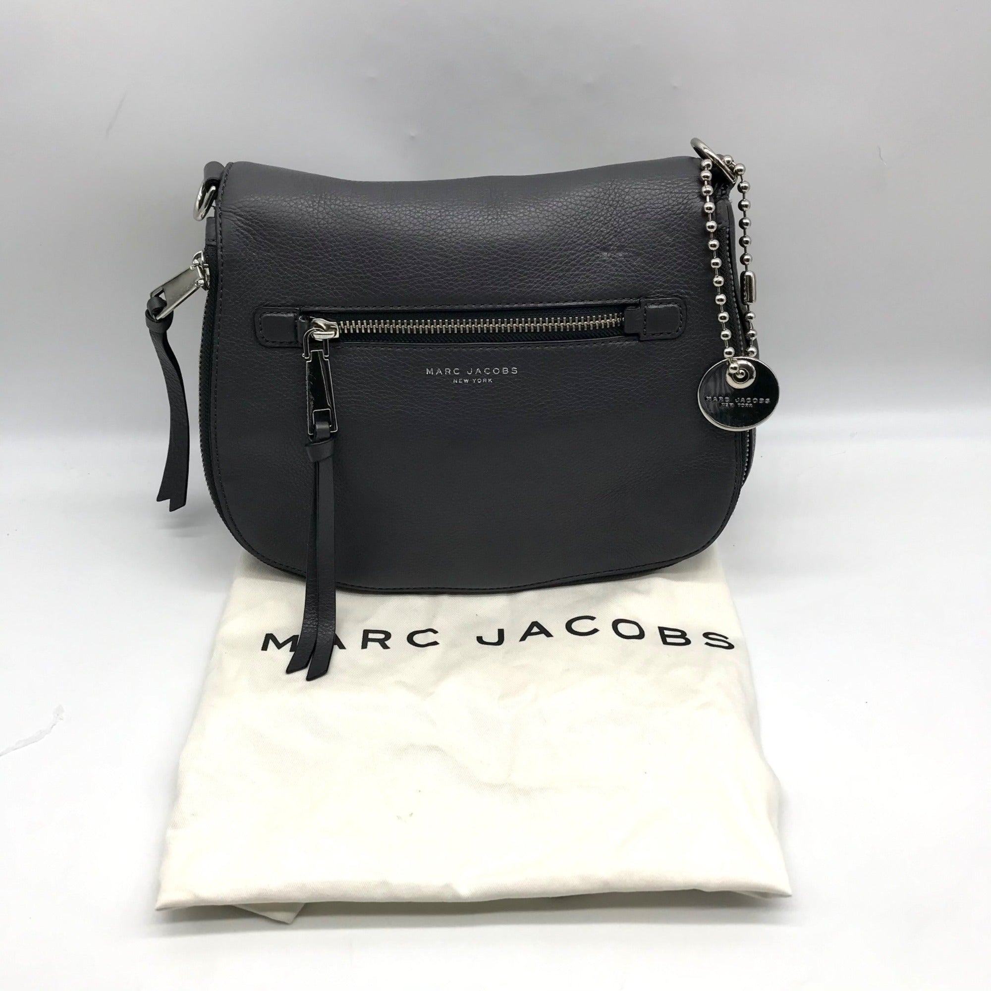 Marc Jacobs Stone Gray Pebbled Leather Recruit Nomad Saddle Bag