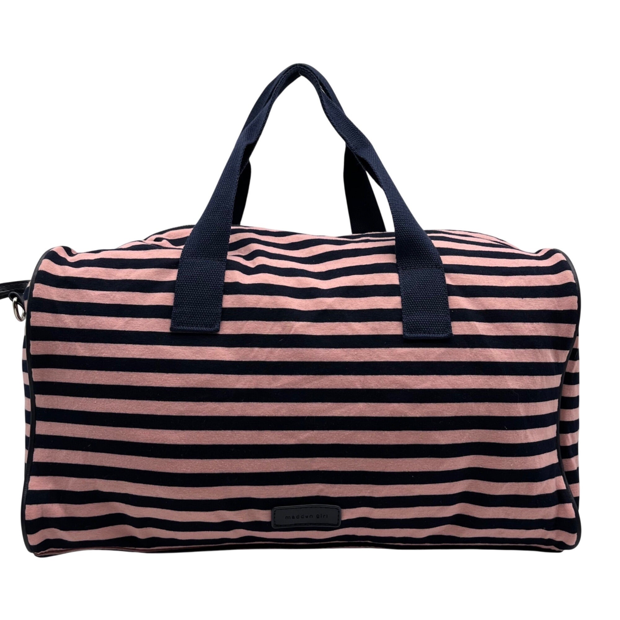 Madden Girl Navy And Pink Striped Weekender Travel Duffel Bag