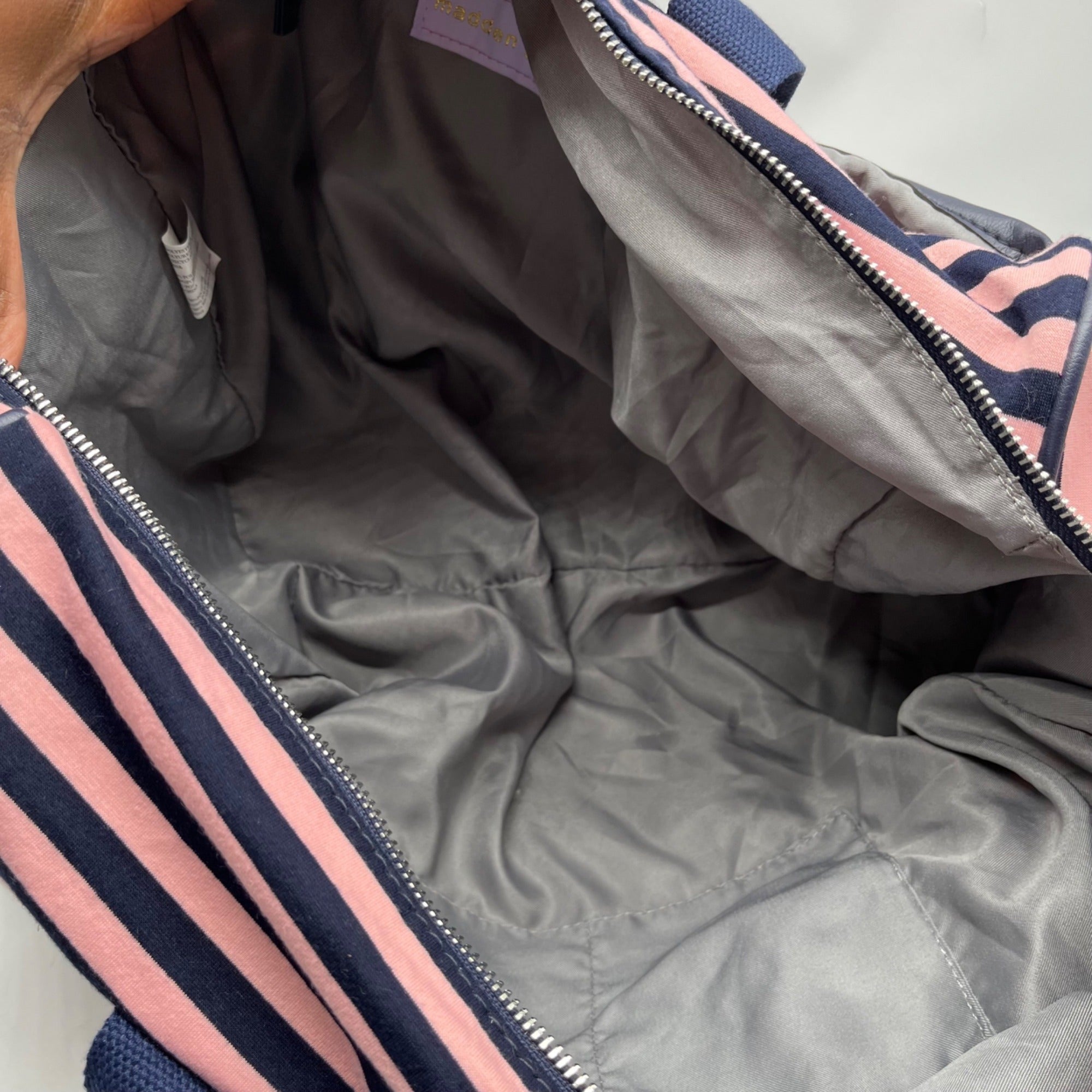 Madden Girl Navy And Pink Striped Weekender Travel Duffel Bag
