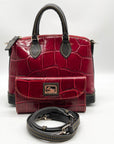 Dooney and Bourke Red Leather Croc Embossed Denison Satchel And Wallet