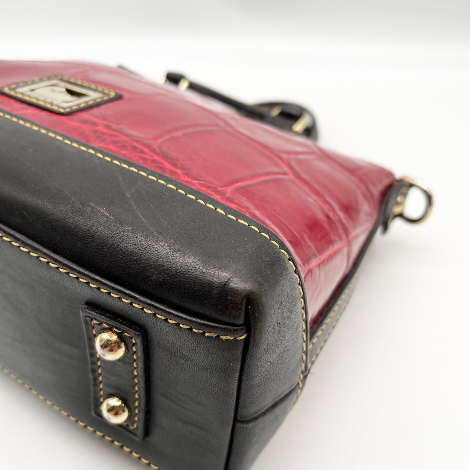 Dooney and Bourke Red Leather Croc Embossed Denison Satchel And Wallet