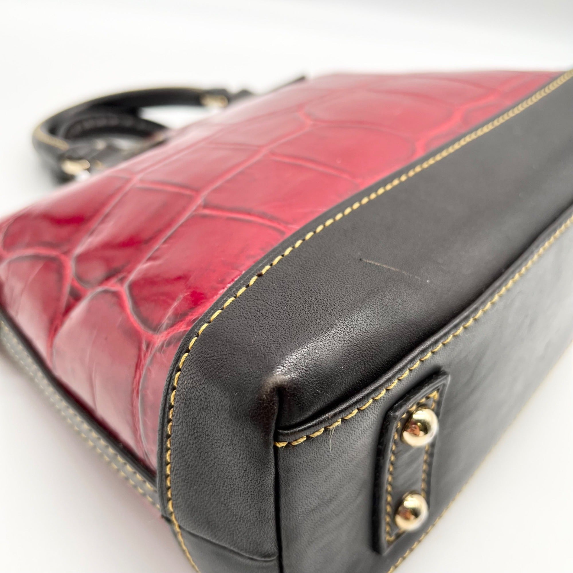 Dooney and Bourke Red Leather Croc Embossed Denison Satchel And Wallet