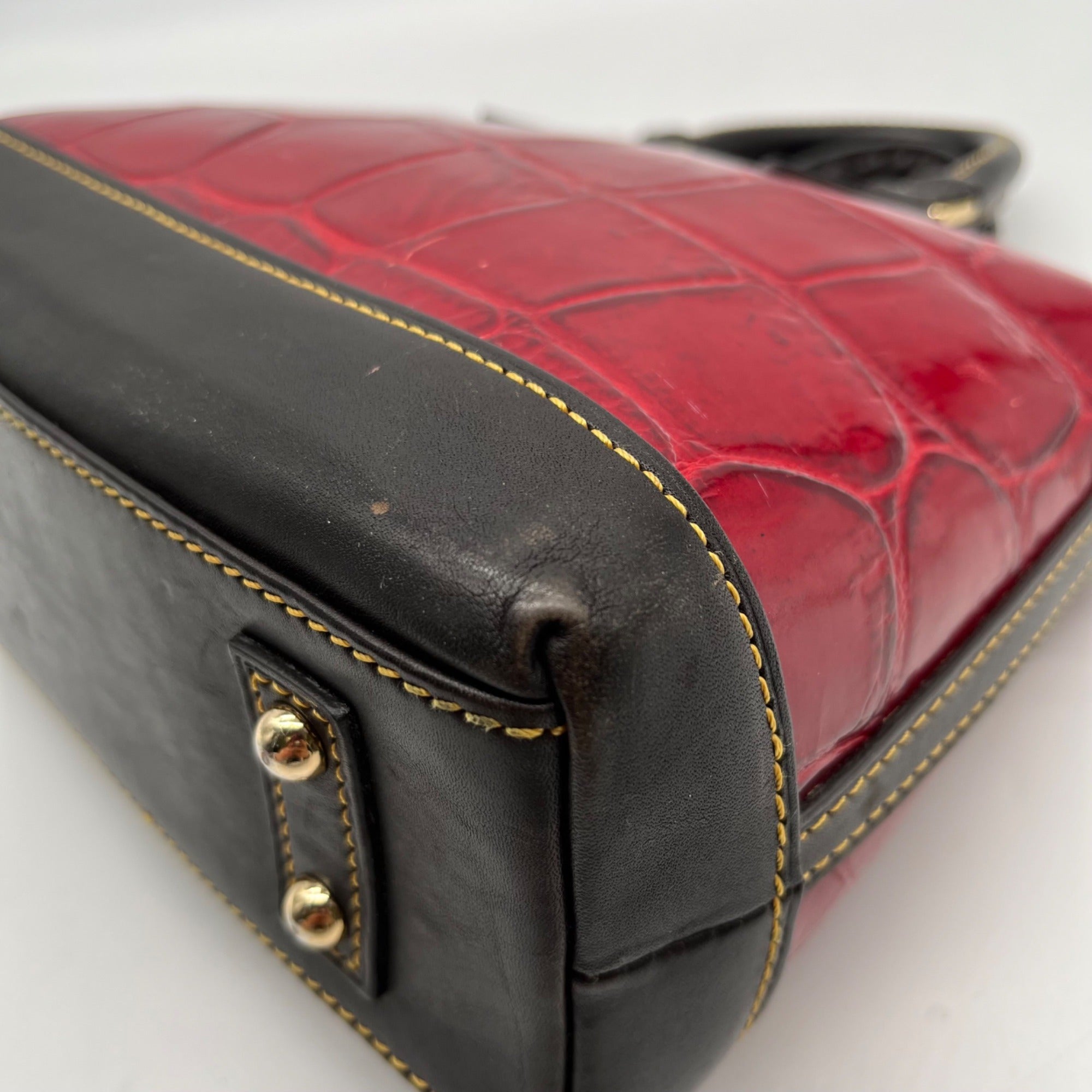 Dooney and Bourke Red Leather Croc Embossed Denison Satchel And Wallet