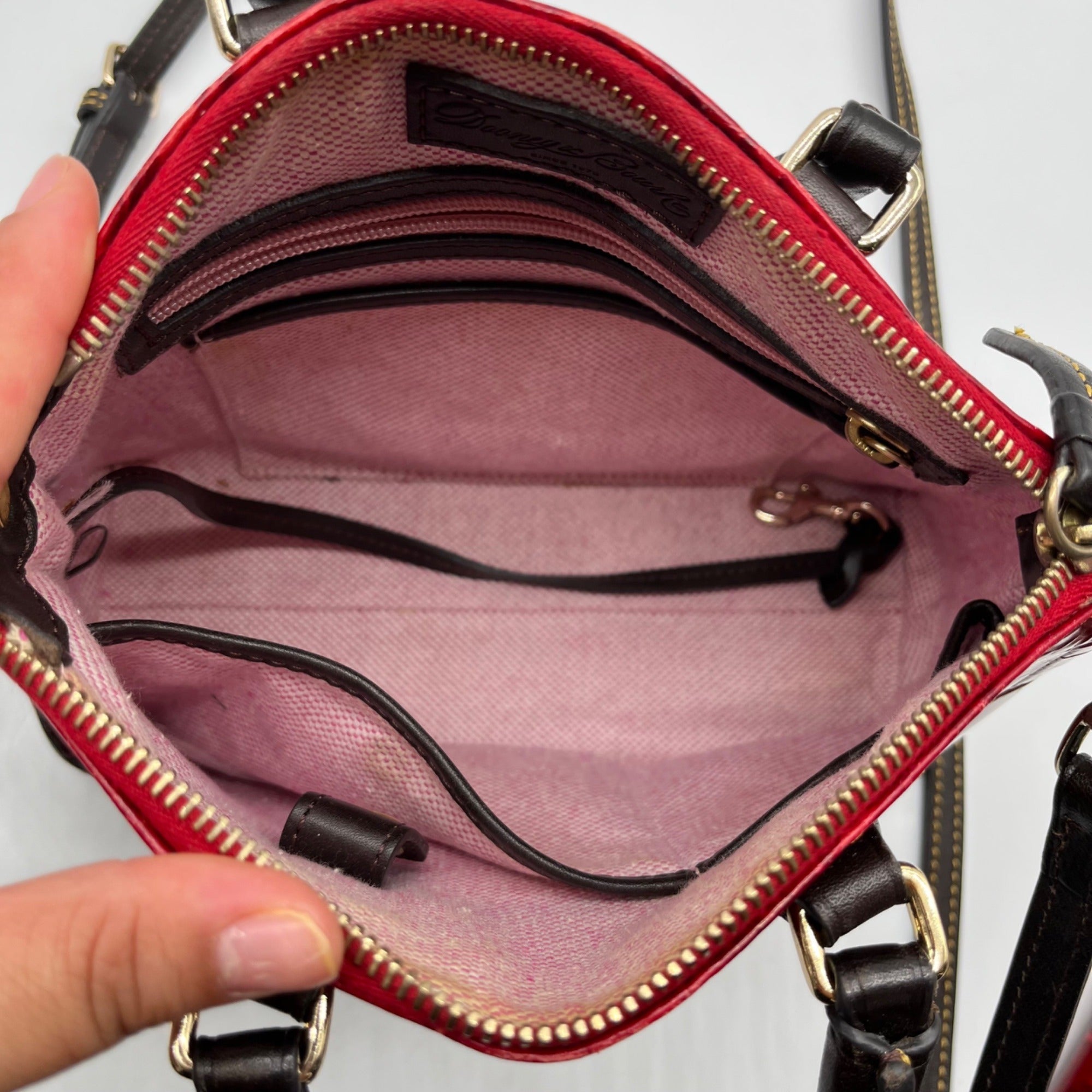 Dooney and Bourke Red Leather Croc Embossed Denison Satchel And Wallet