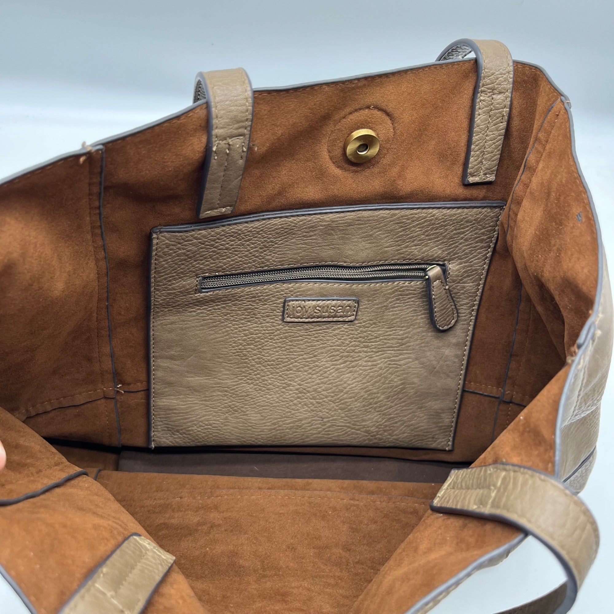 Joy Susan Taupe Vegan Leather Large Tote Bag