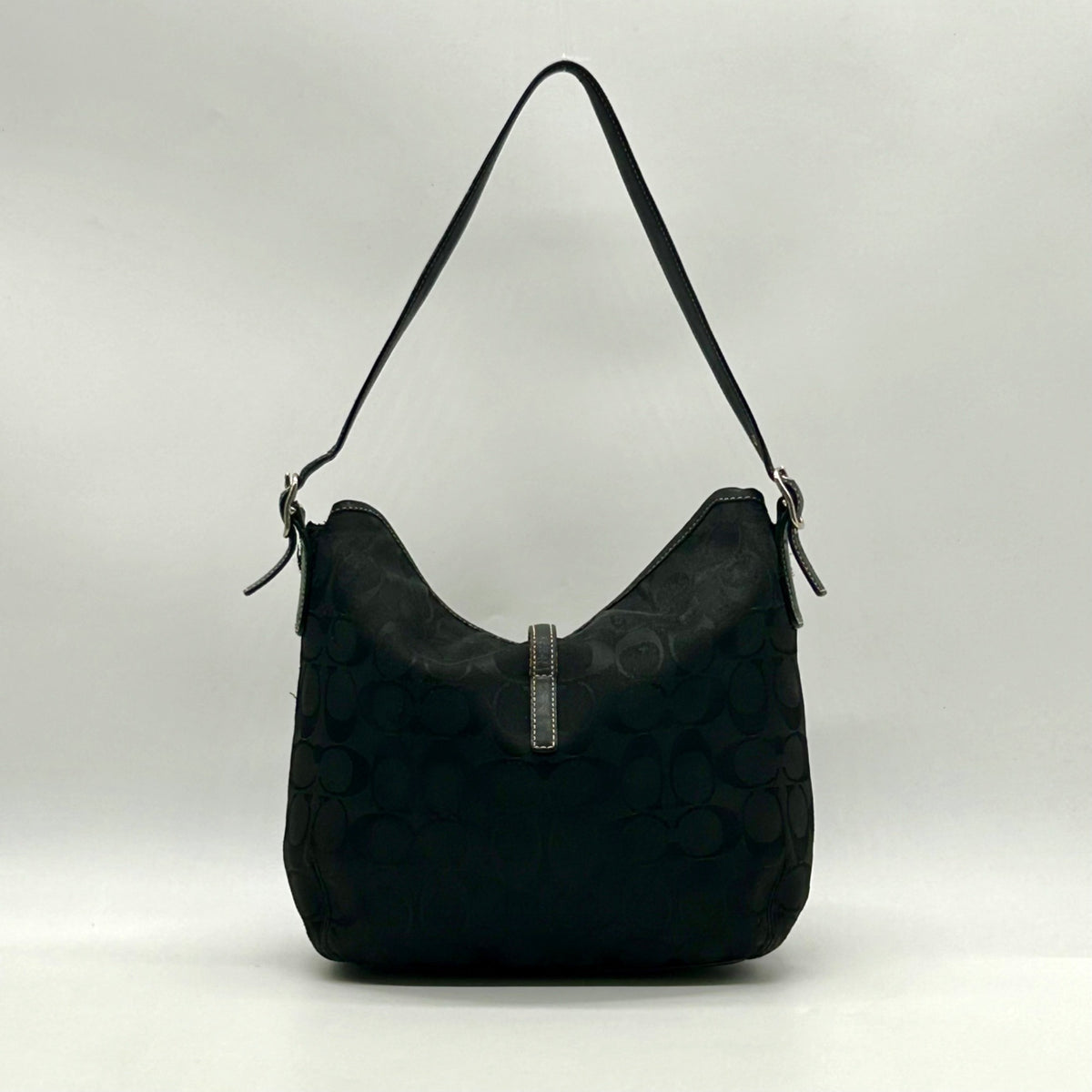 Coach Vintage Black Signature Canvas Clip Shoulder Bag