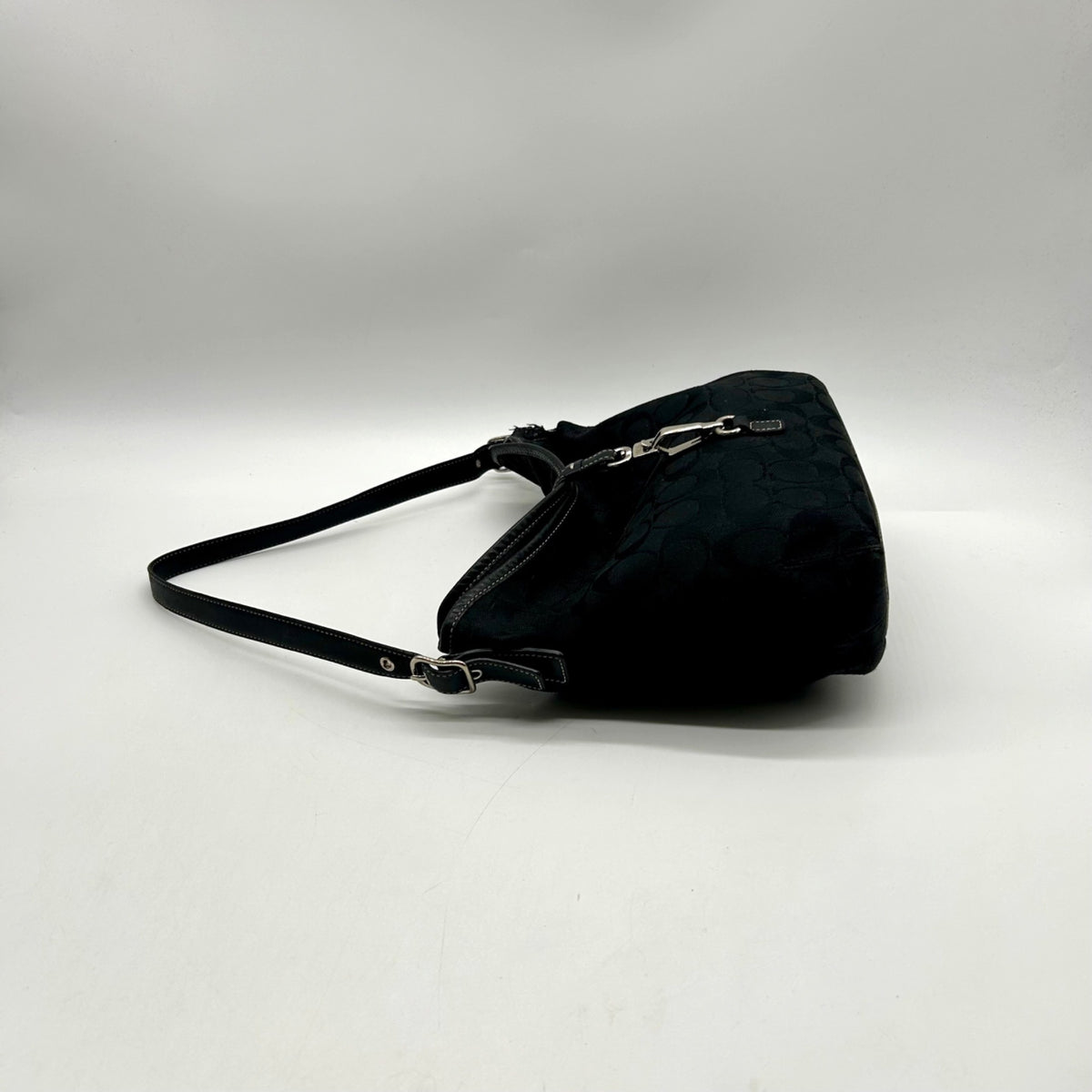 Coach Vintage Black Signature Canvas Clip Shoulder Bag