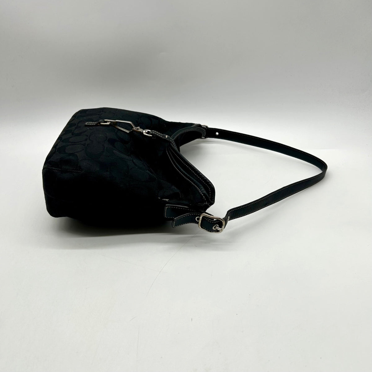 Coach Vintage Black Signature Canvas Clip Shoulder Bag