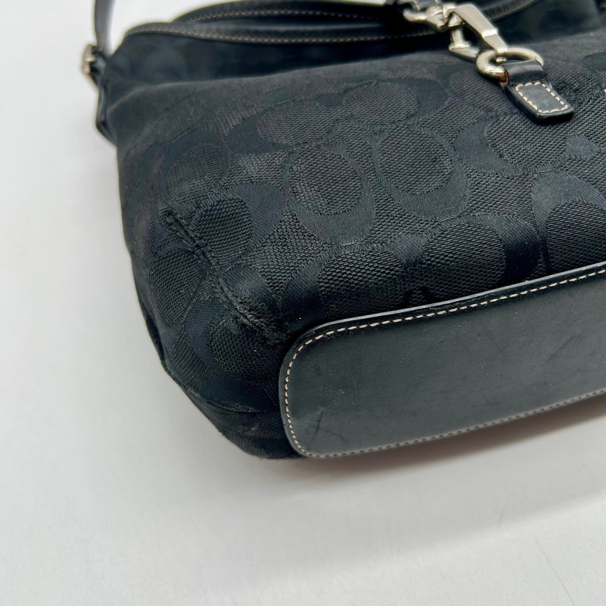 Coach Vintage Black Signature Canvas Clip Shoulder Bag