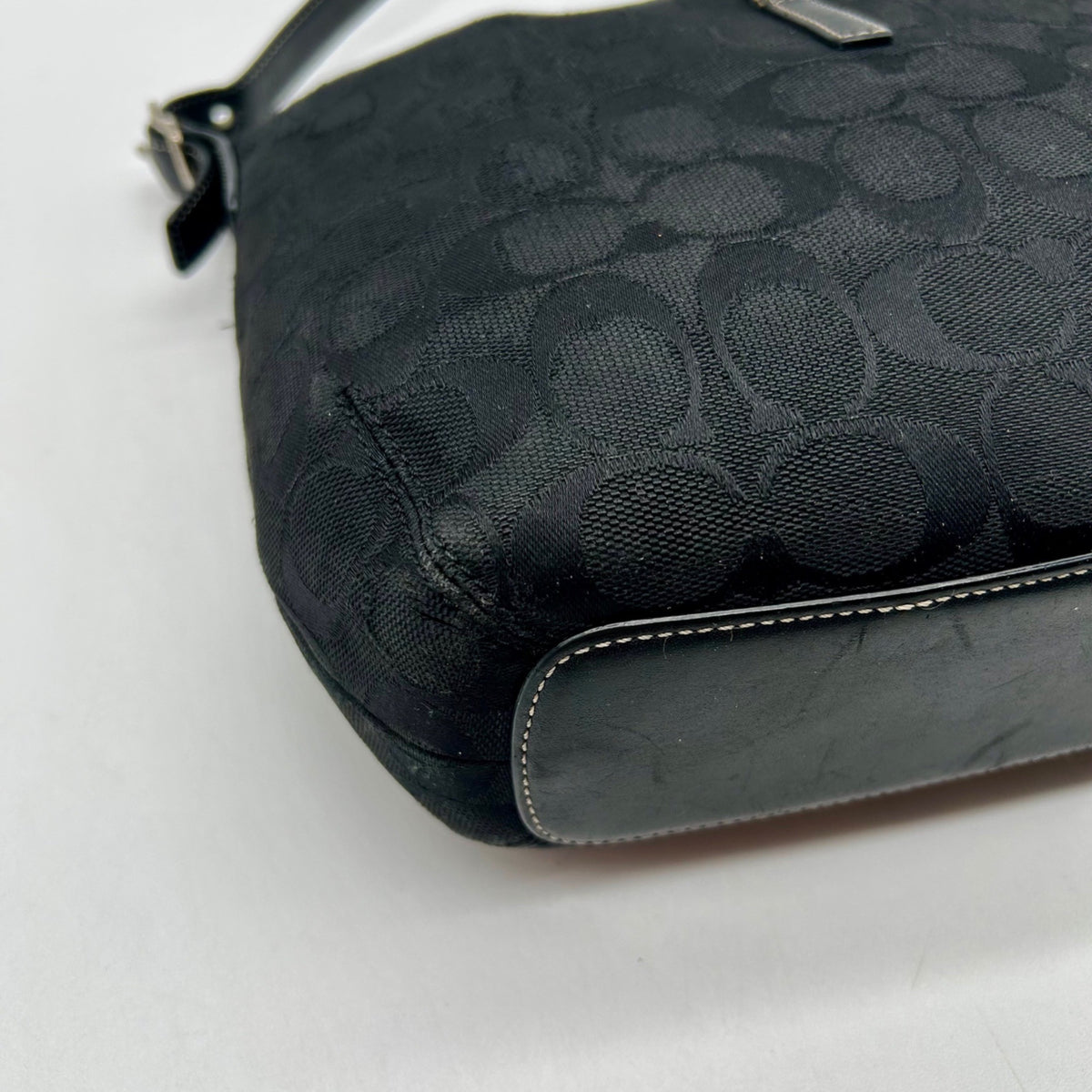 Coach Vintage Black Signature Canvas Clip Shoulder Bag
