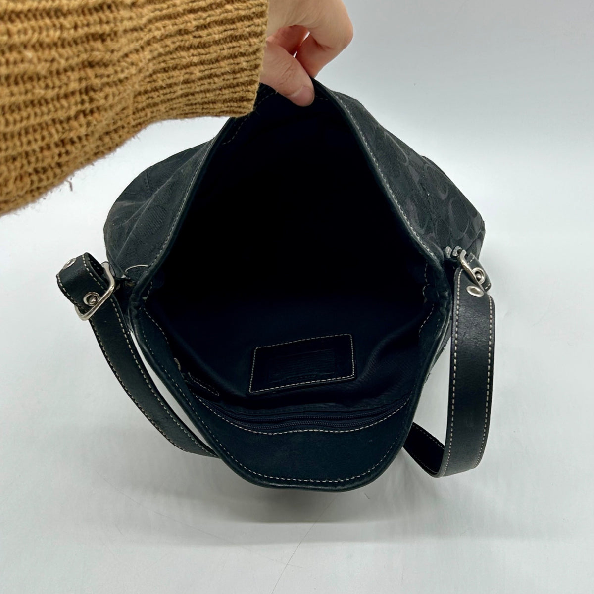 Coach Vintage Black Signature Canvas Clip Shoulder Bag
