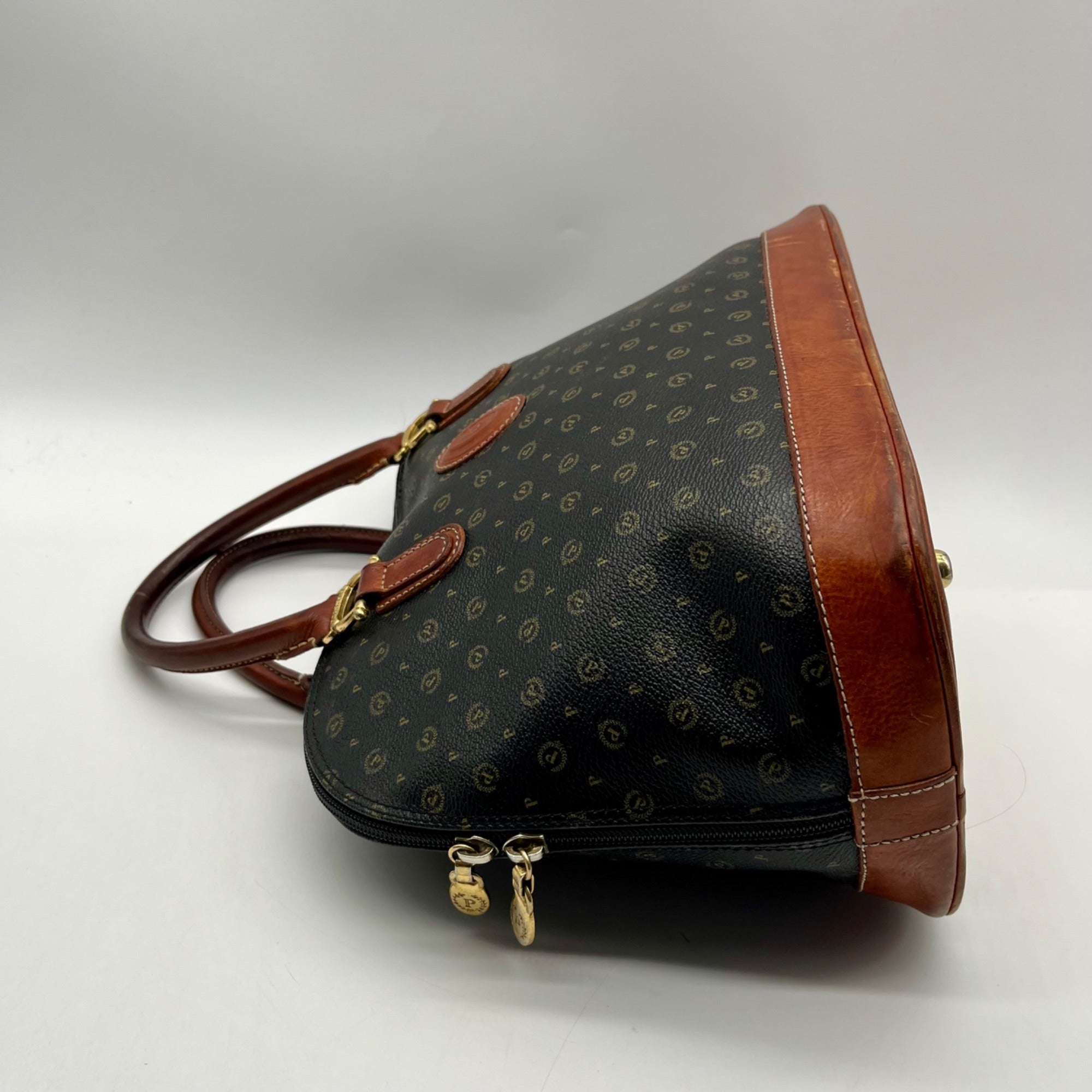 Pollini Monogram Print Pebbled Leather Wallet And Reversible Handbag