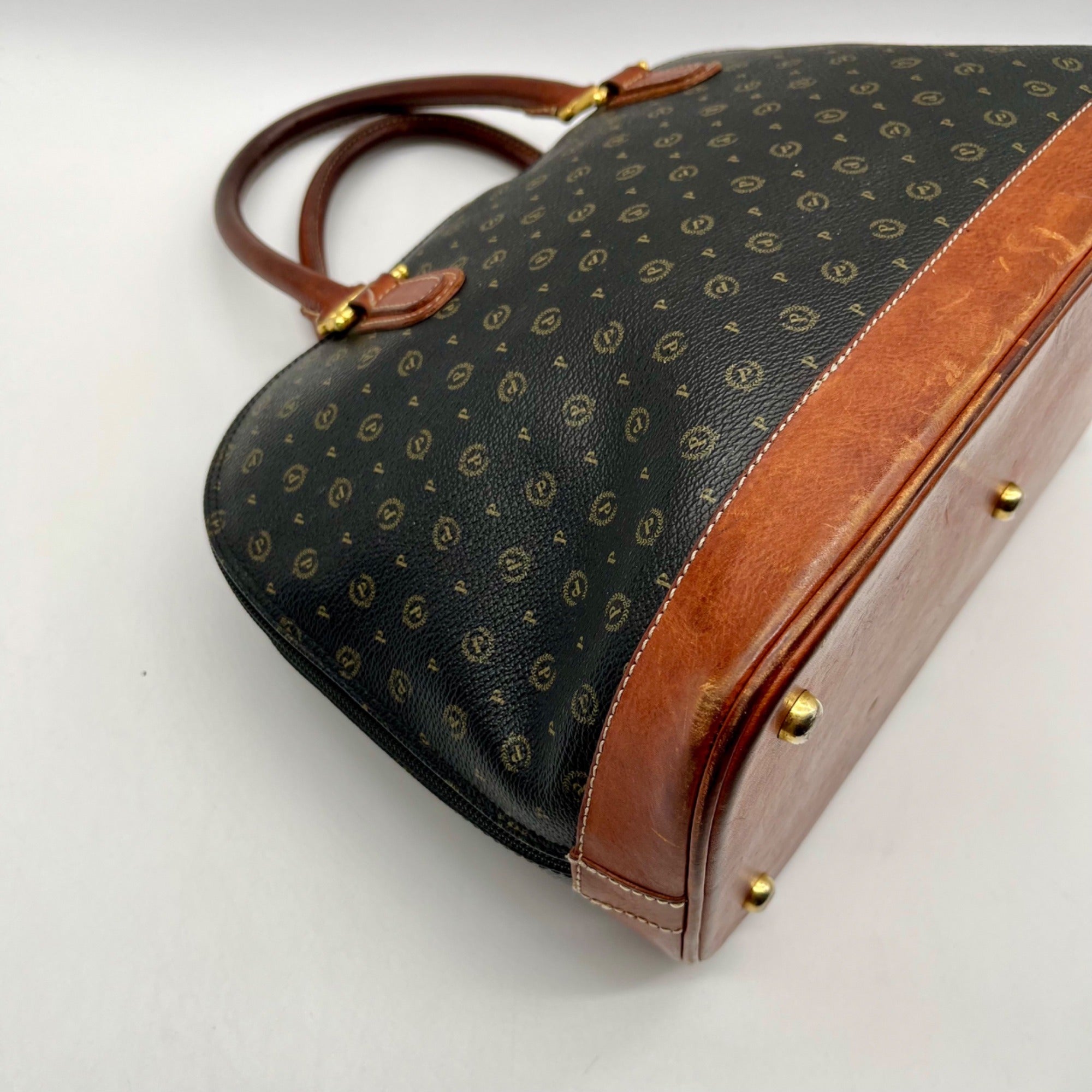 Pollini Monogram Print Pebbled Leather Wallet And Reversible Handbag