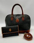Pollini Monogram Print Pebbled Leather Wallet And Reversible Handbag