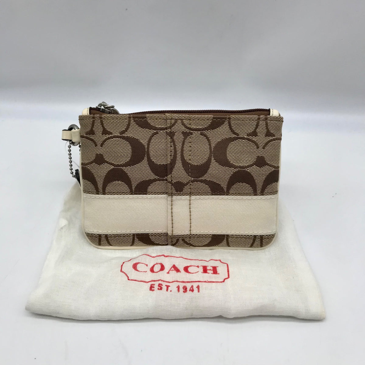 Coach Tan and Ivory Canvas Wristlet