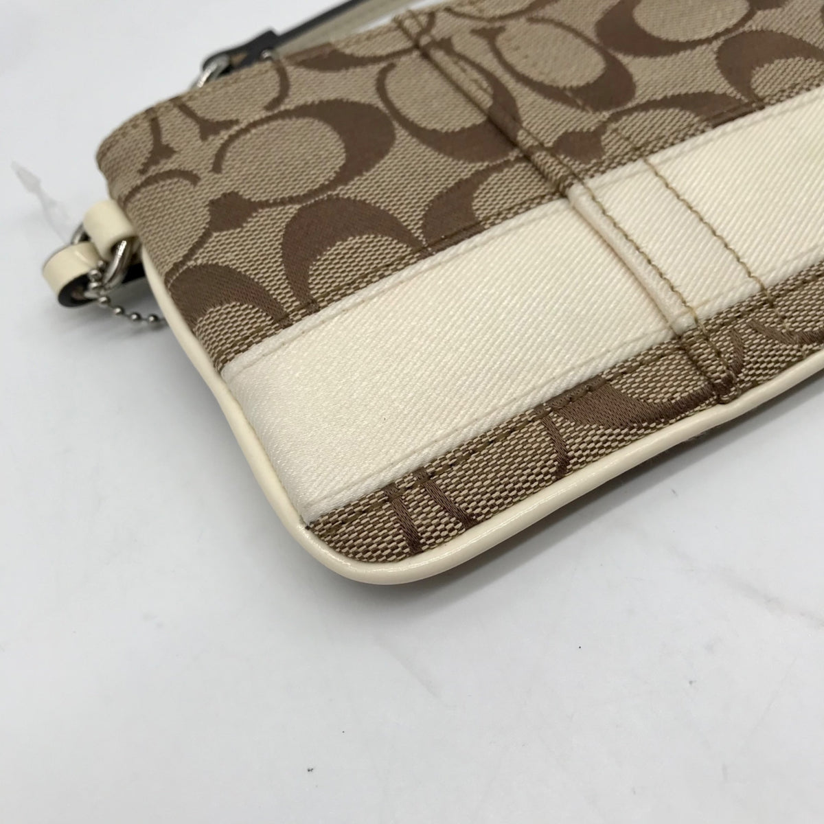 Coach Tan and Ivory Canvas Wristlet