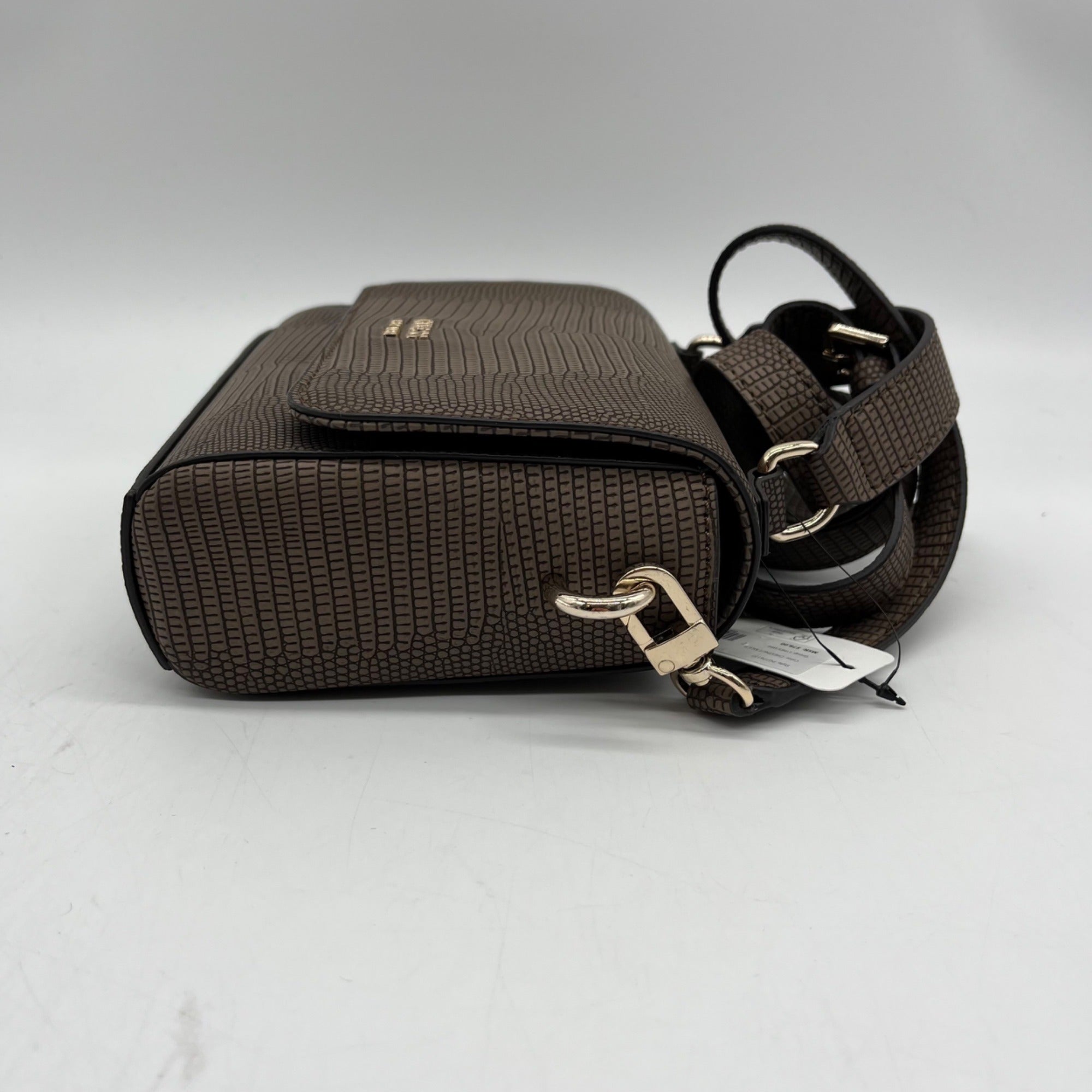 Guess Brown Faux Leather Lyndi Mini Top Handle Flap Crossbody Bag