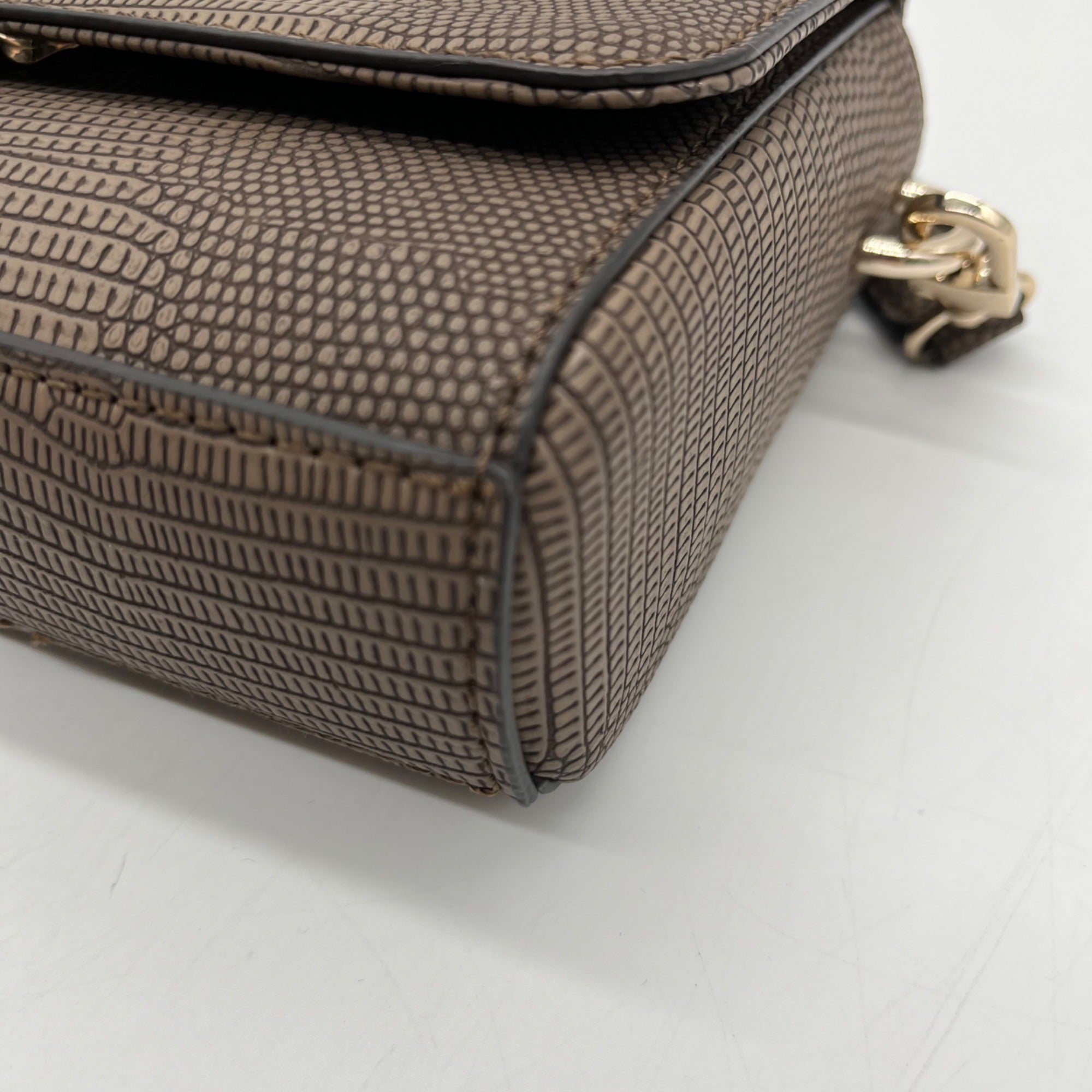 Guess Brown Faux Leather Lyndi Mini Top Handle Flap Crossbody Bag
