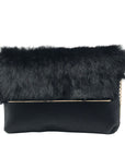 Vieta Black Fur Flap Penelope Crossbody Clutch