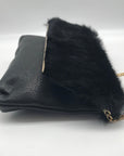 Vieta Black Fur Flap Penelope Crossbody Clutch