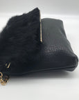 Vieta Black Fur Flap Penelope Crossbody Clutch