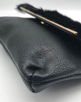 Vieta Black Fur Flap Penelope Crossbody Clutch