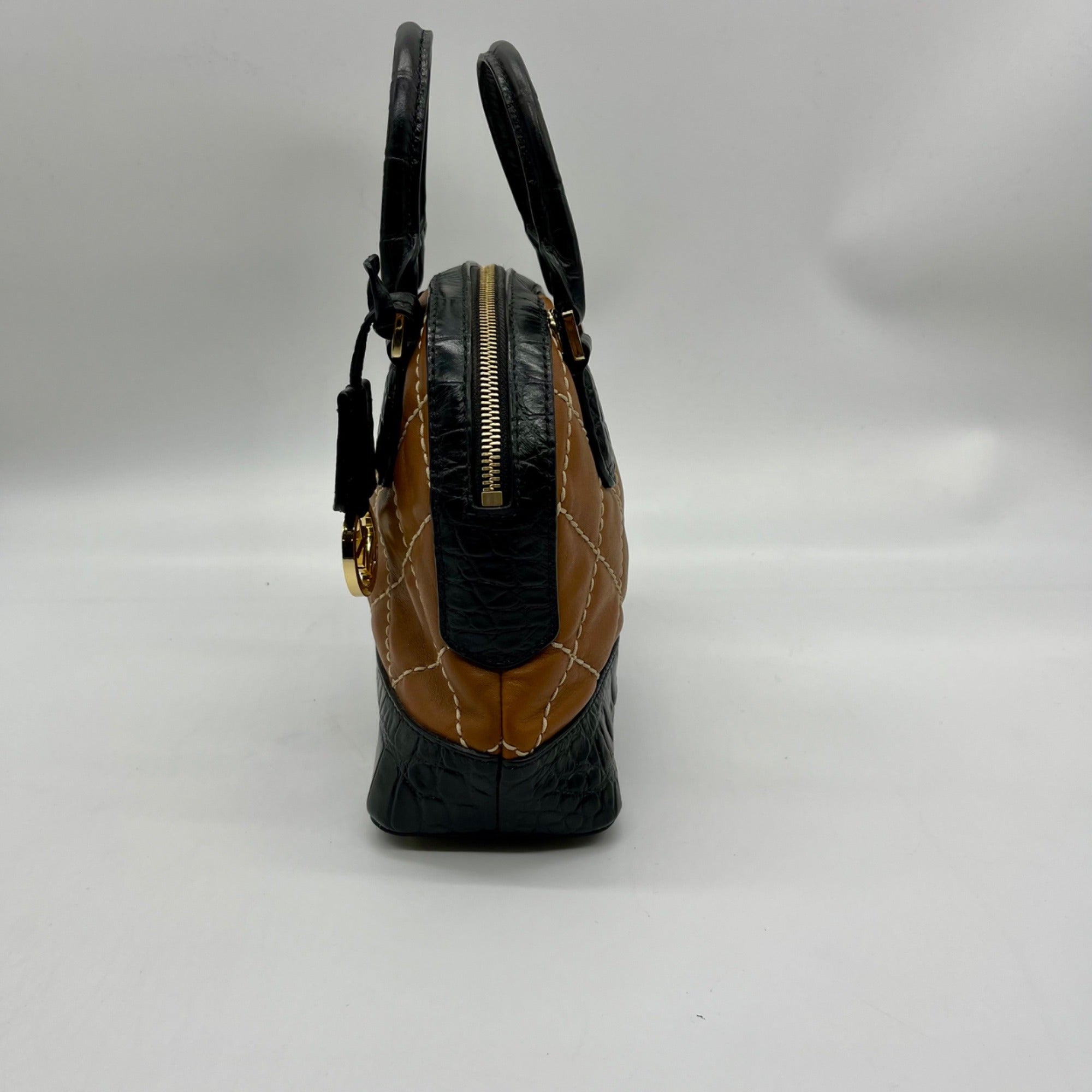 Michael Kors Brown Leather Smythe Dome Satchel Bag