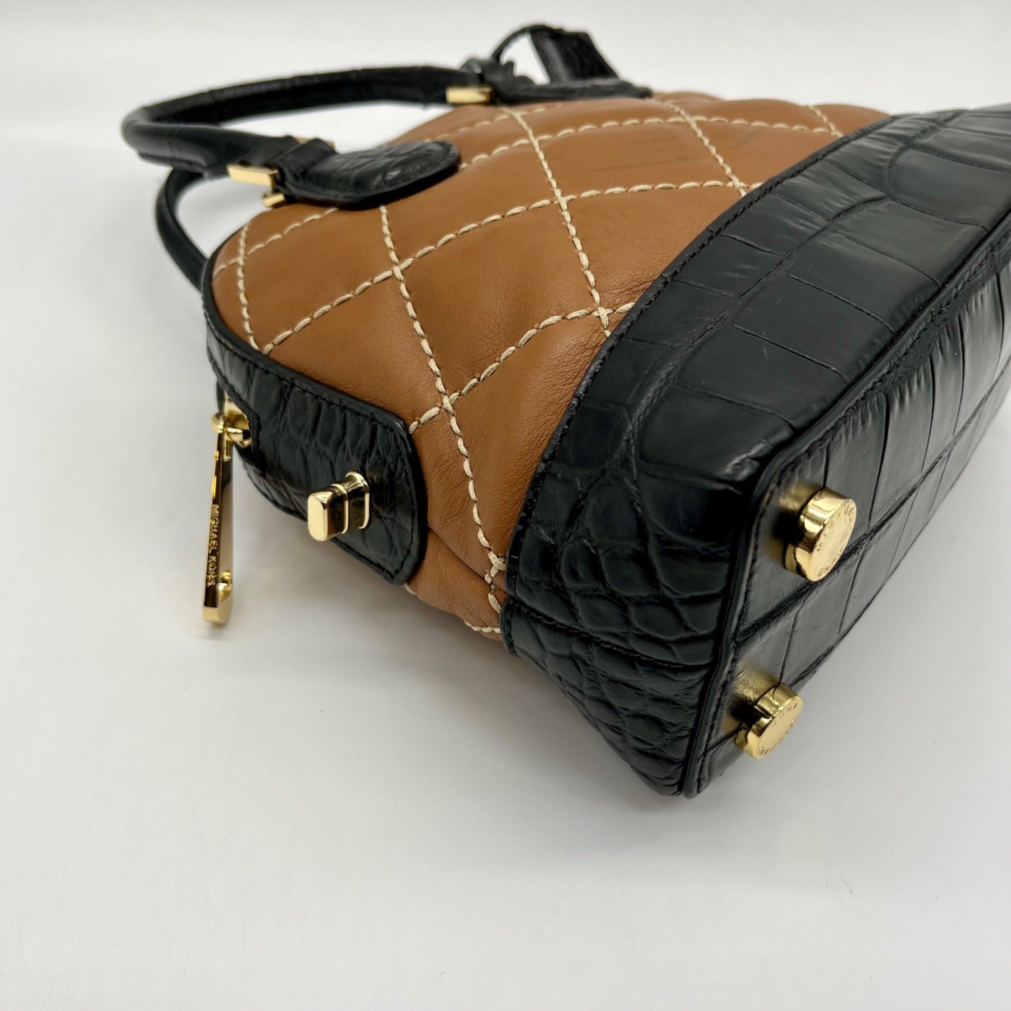 Michael Kors Brown Leather Smythe Dome Satchel Bag