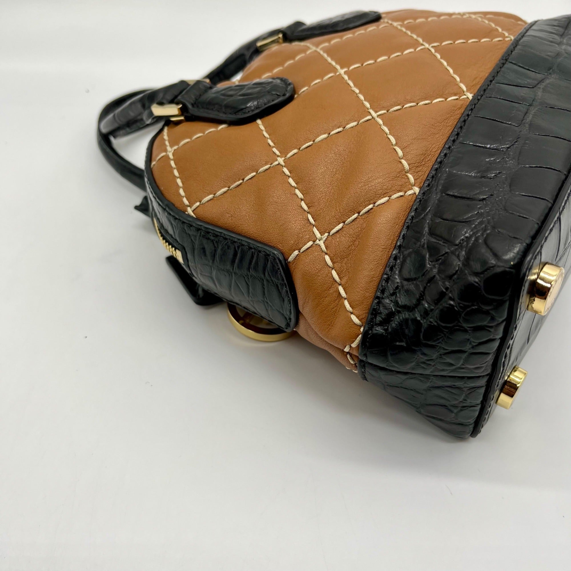 Michael Kors Brown Leather Smythe Dome Satchel Bag