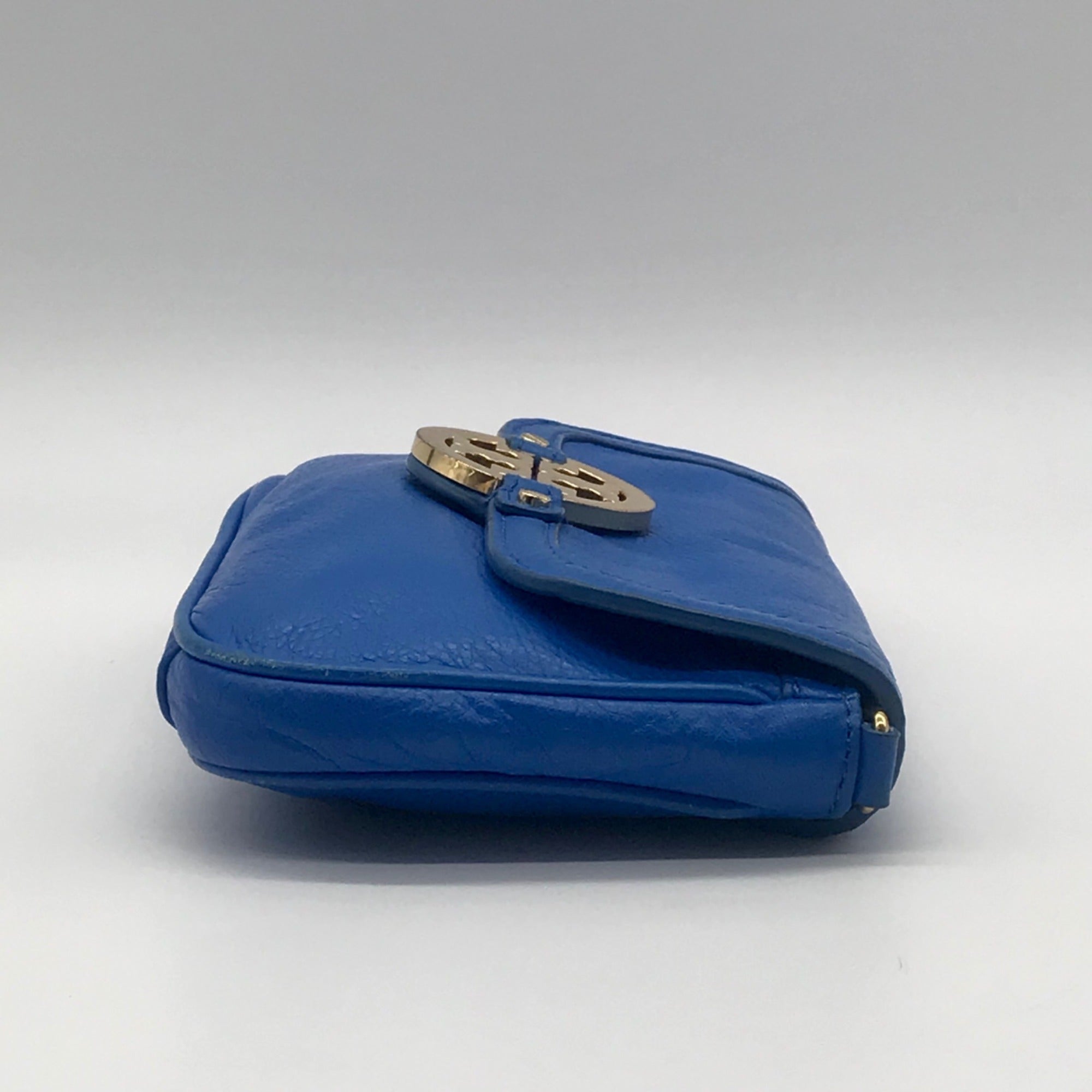 Tory Burch Blue Pebbled Leather Mini Crossbody Bag