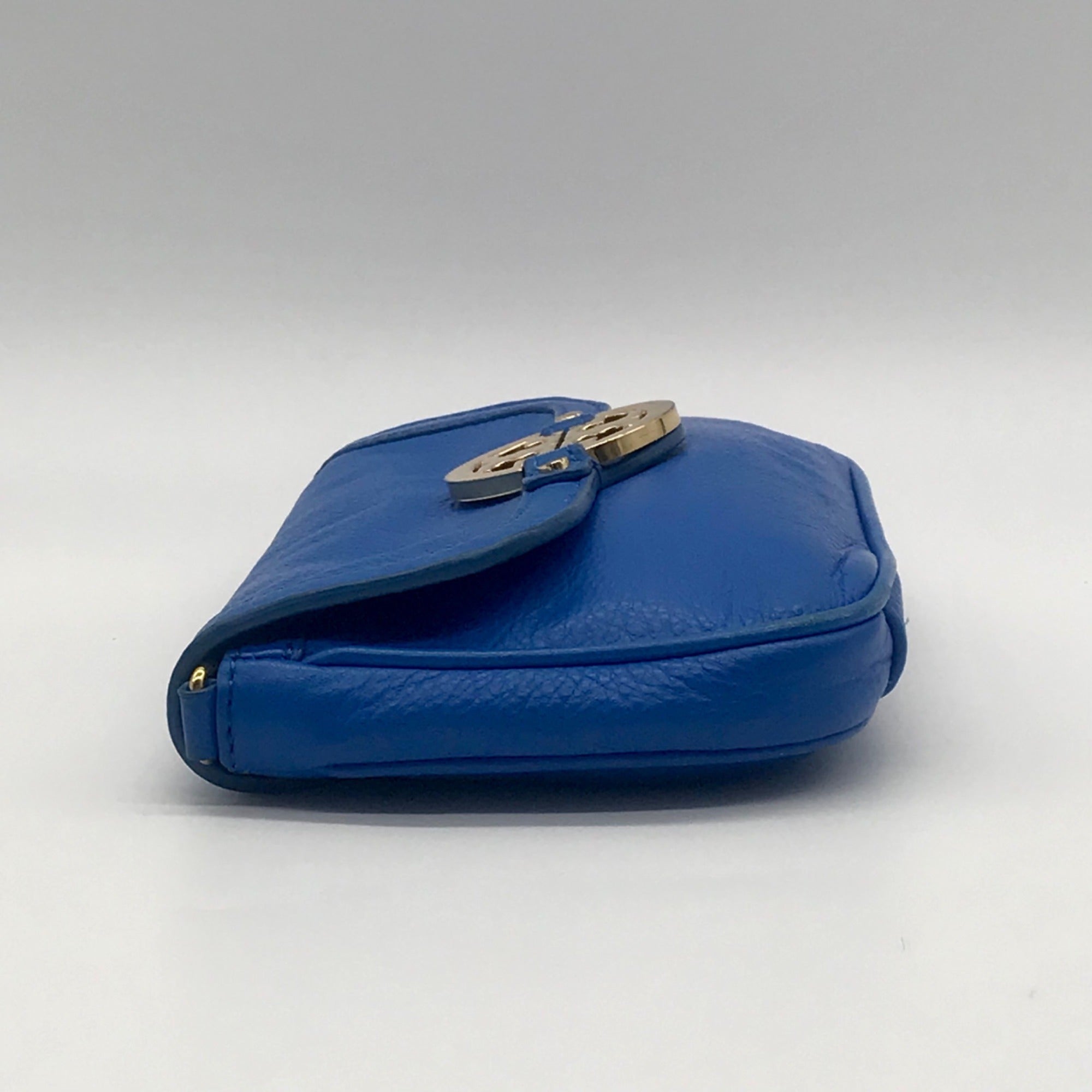 Tory Burch Blue Pebbled Leather Mini Crossbody Bag