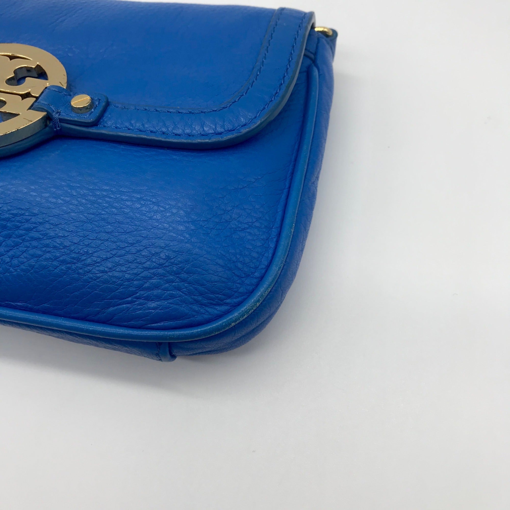 Tory Burch Blue Pebbled Leather Mini Crossbody Bag
